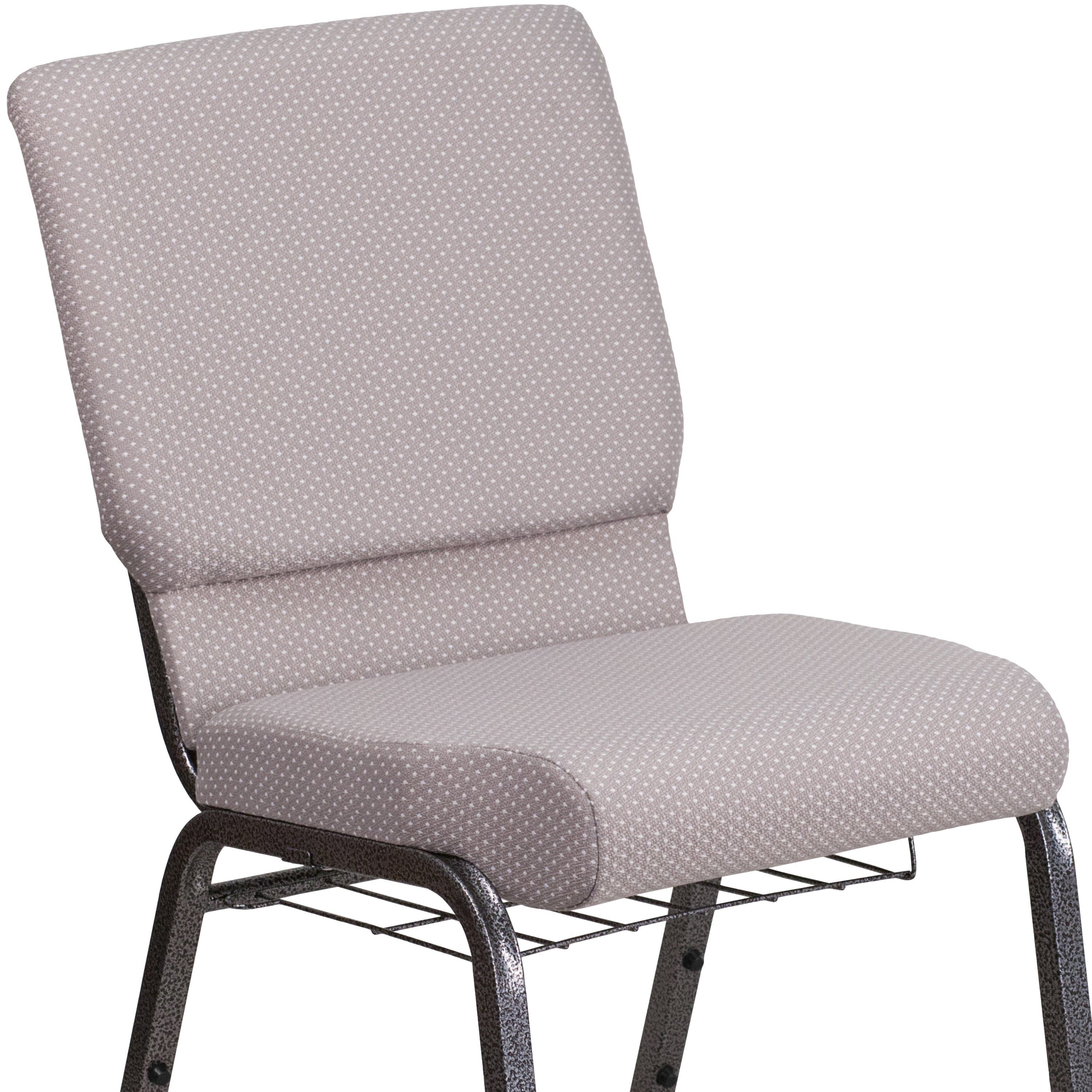 HERCULES Series 18.5''W Church Chair in Gray Dot Fabric with Book Rack - Silver Vein Frame