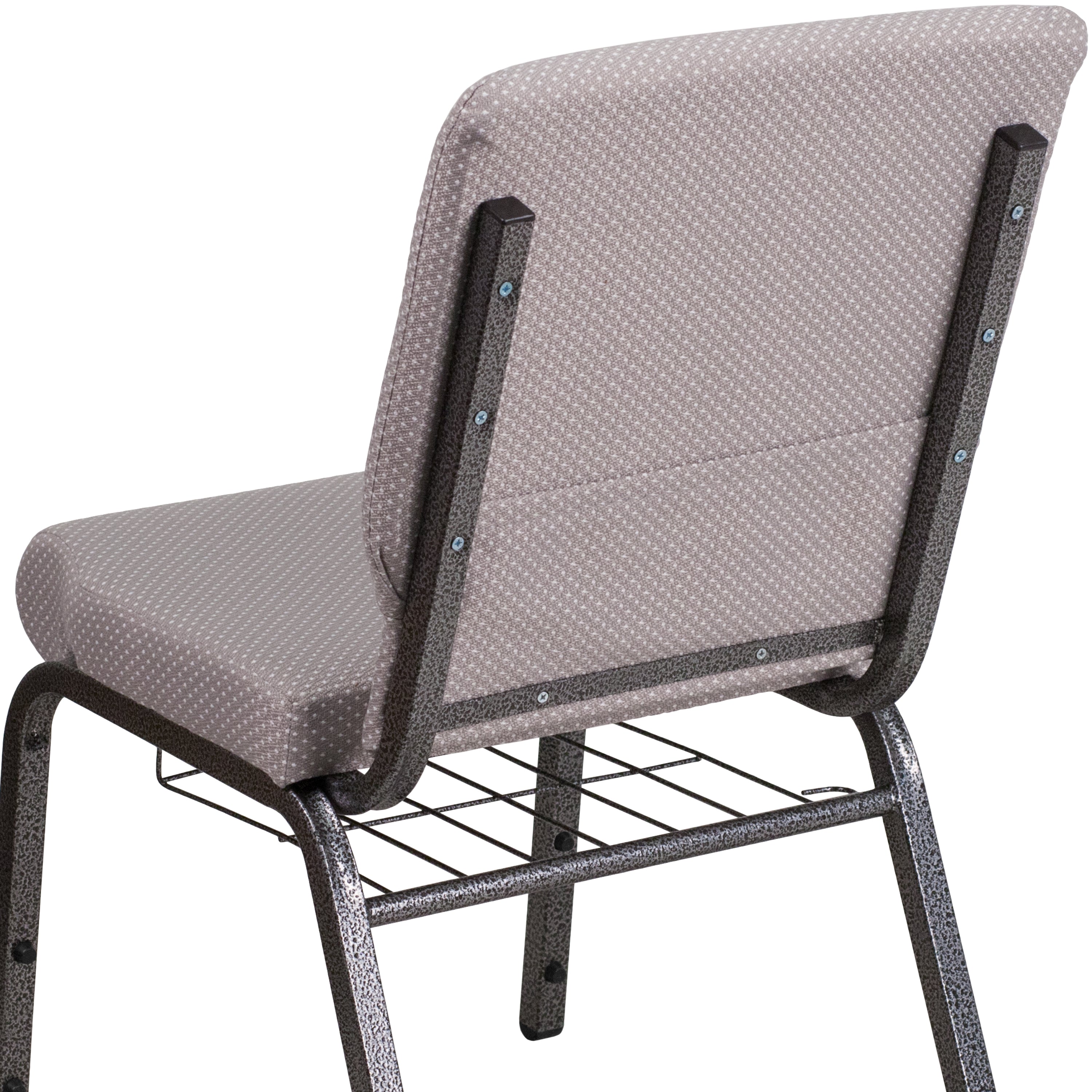 HERCULES Series 18.5''W Church Chair in Gray Dot Fabric with Book Rack - Silver Vein Frame