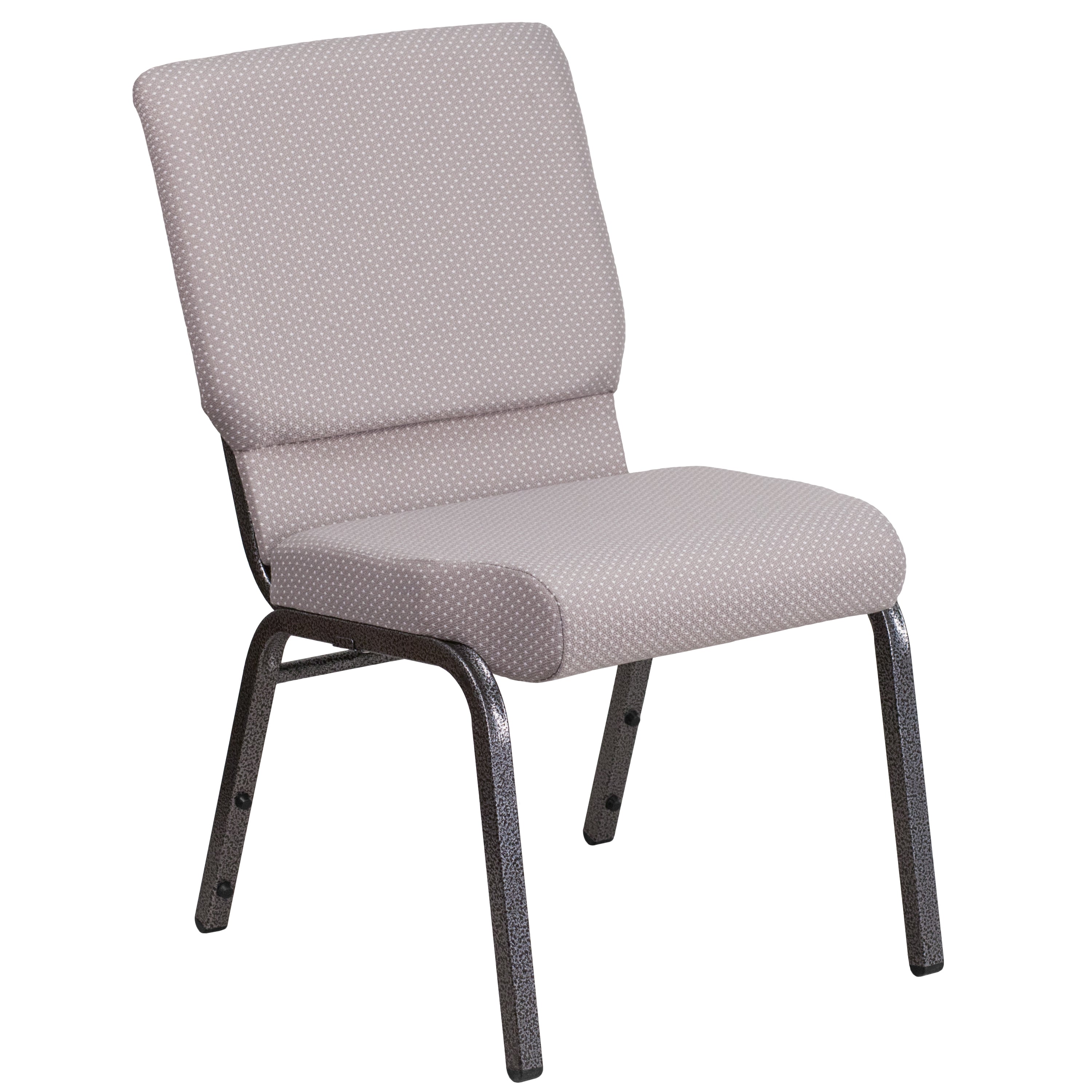 HERCULES Series 18.5''W Stacking Church Chair in Gray Dot Fabric - Silver Vein Frame