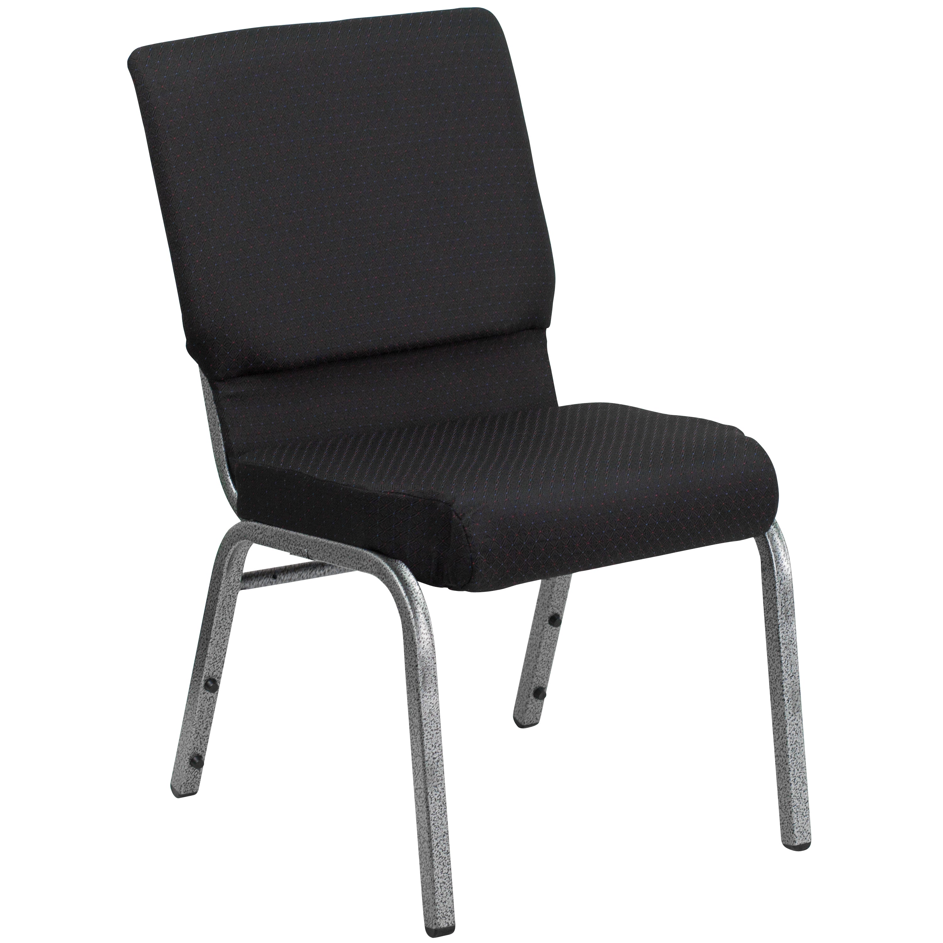 HERCULES Series 18.5''W Stacking Church Chair in Black Patterned Fabric - Silver Vein Frame