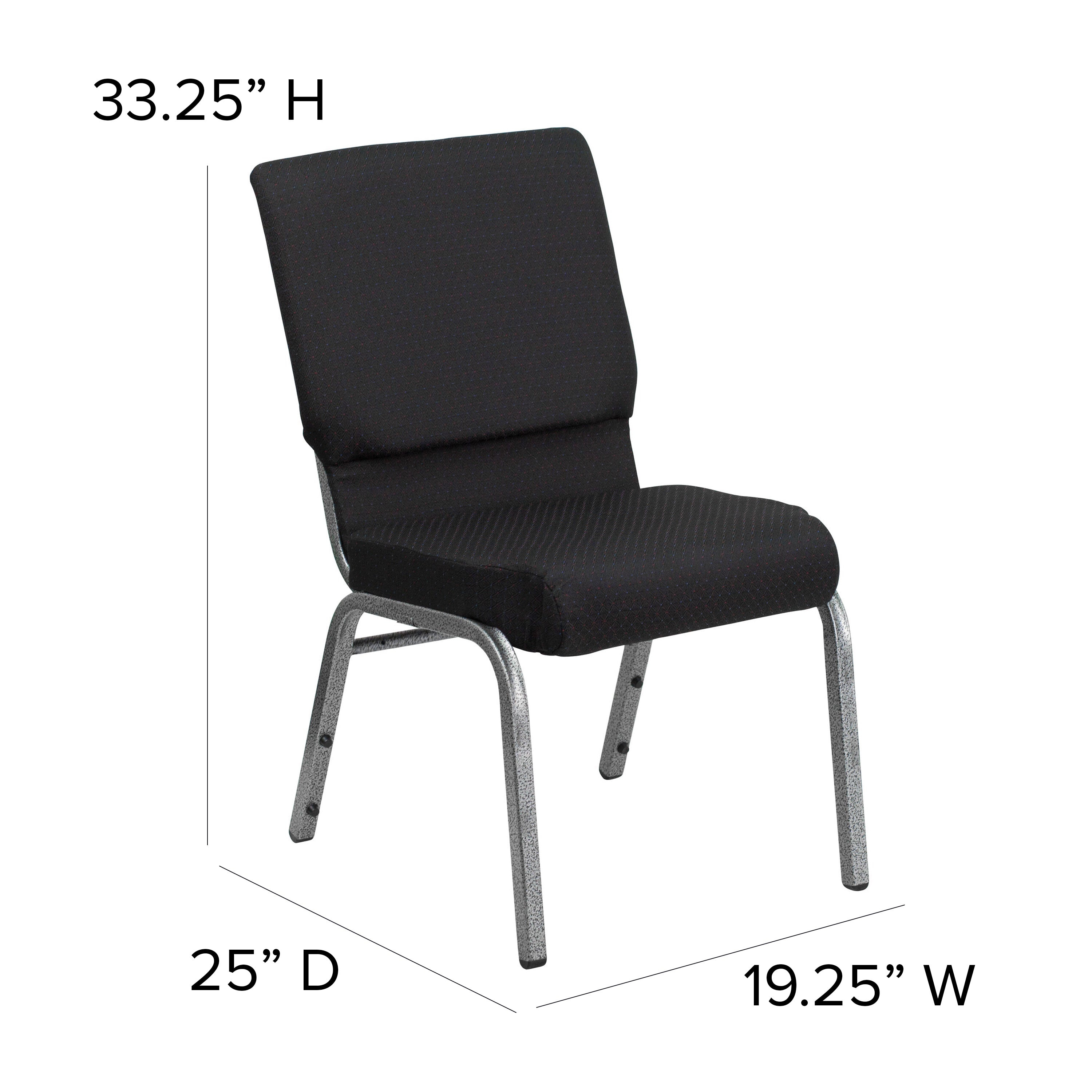HERCULES Series 18.5''W Stacking Church Chair in Black Patterned Fabric - Silver Vein Frame