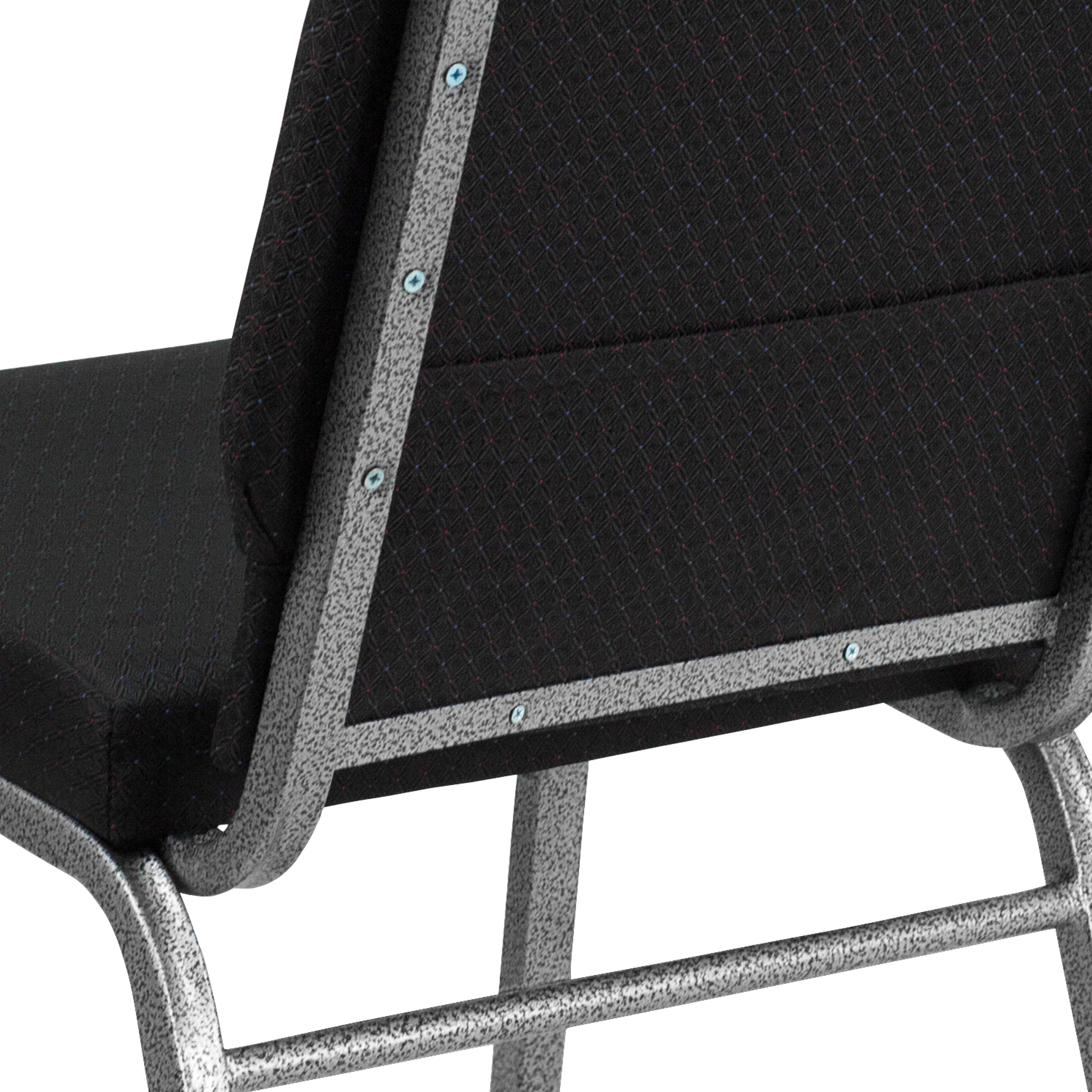 HERCULES Series 18.5''W Stacking Church Chair in Black Patterned Fabric - Silver Vein Frame
