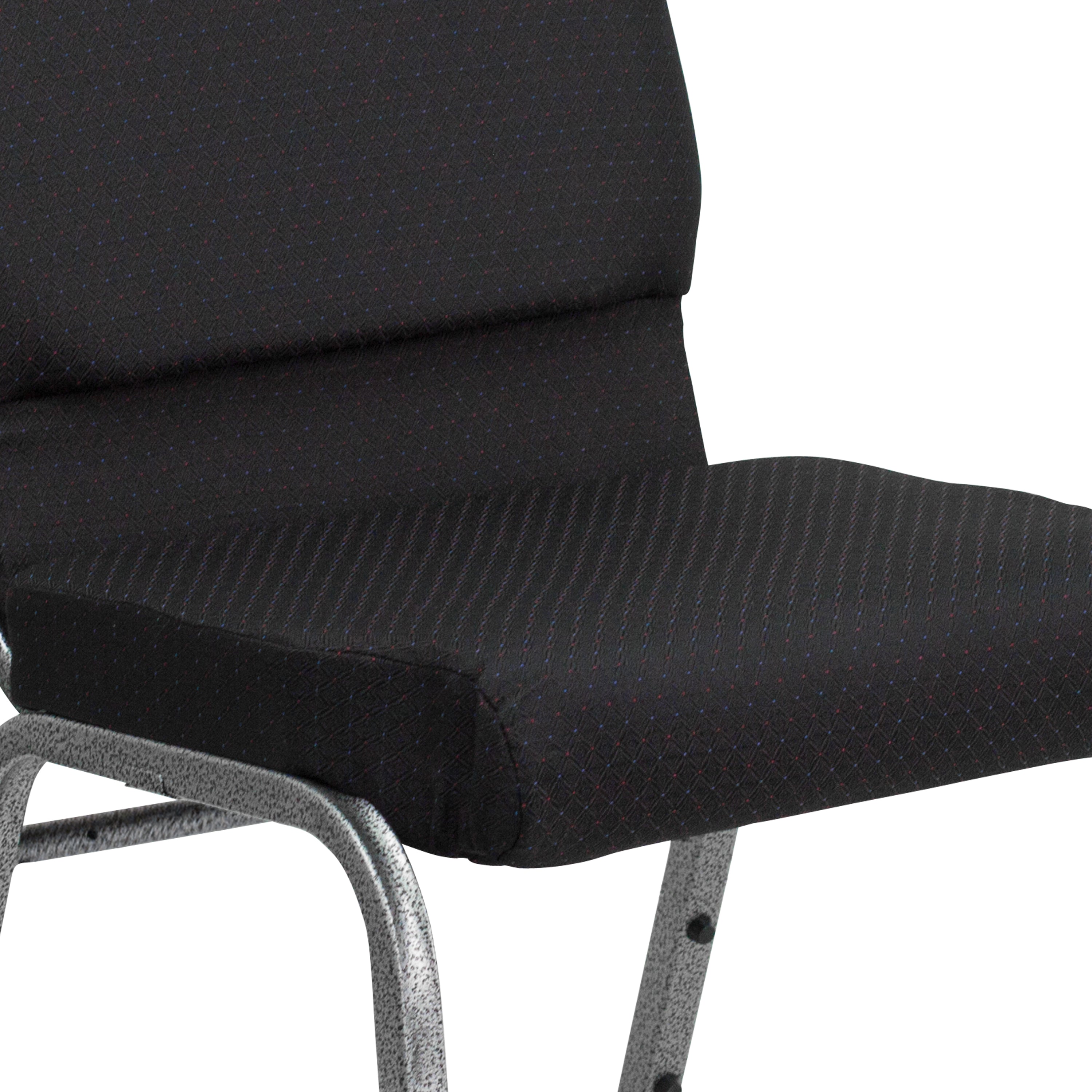 HERCULES Series 18.5''W Stacking Church Chair in Black Patterned Fabric - Silver Vein Frame