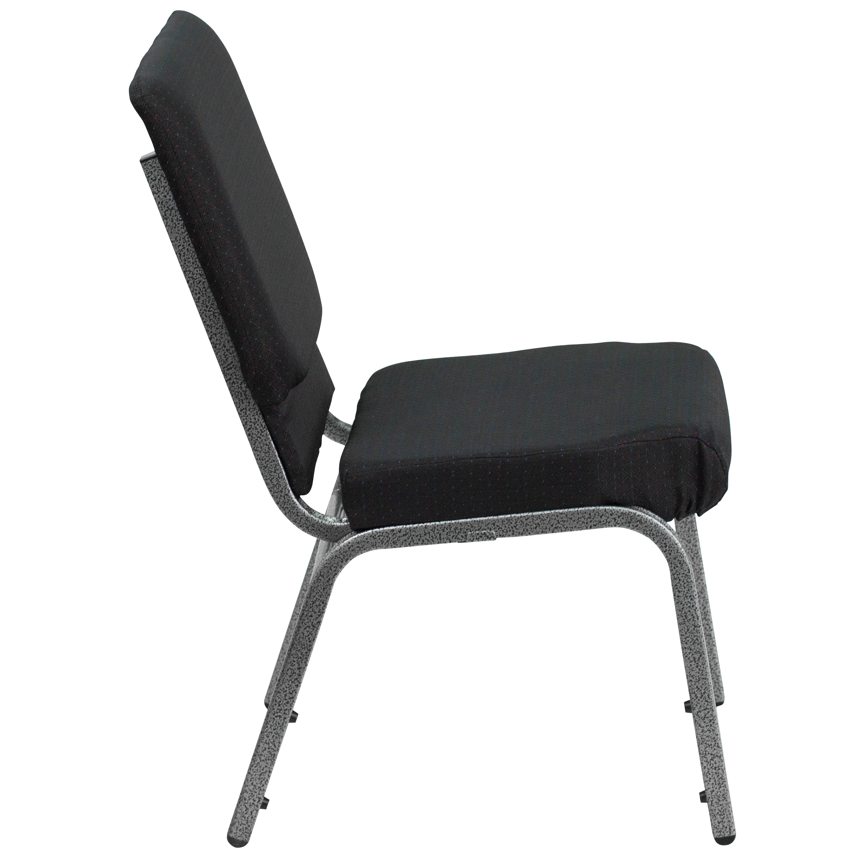 HERCULES Series 18.5''W Stacking Church Chair in Black Patterned Fabric - Silver Vein Frame