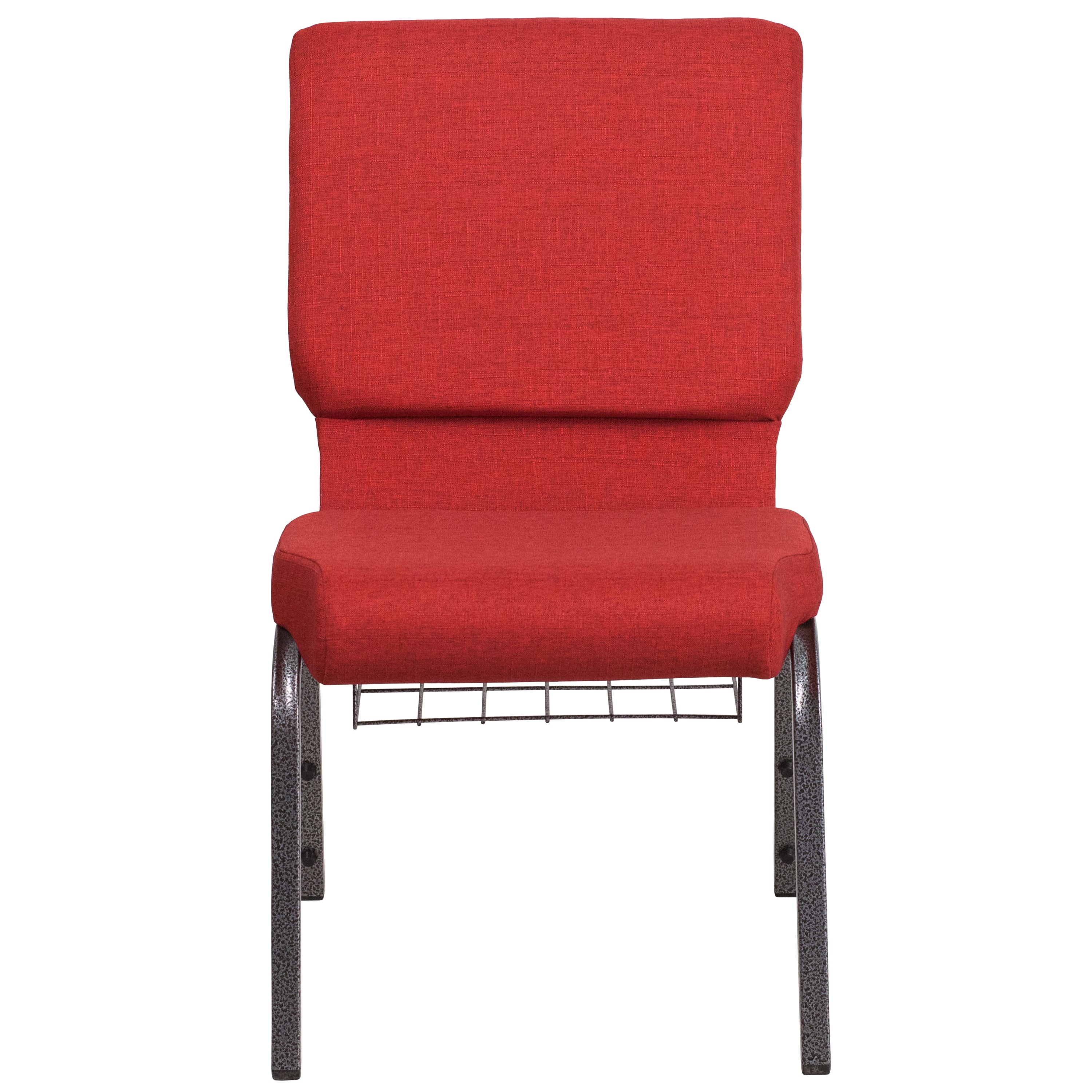 HERCULES Series 18.5''W Church Chair in Red Fabric with Cup Book Rack - Silver Vein Frame
