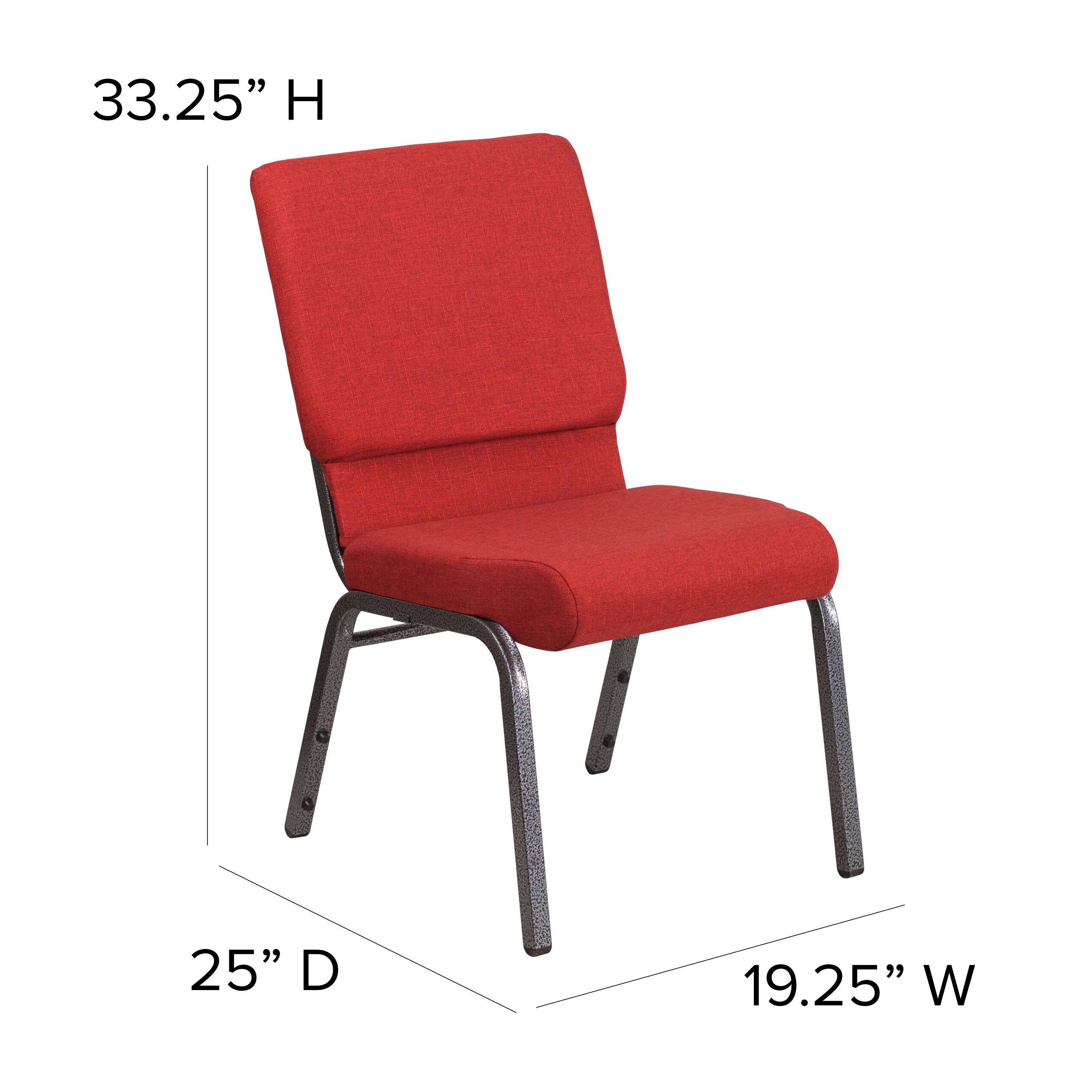HERCULES Series 18.5''W Stacking Church Chair in Red Fabric - Silver Vein Frame