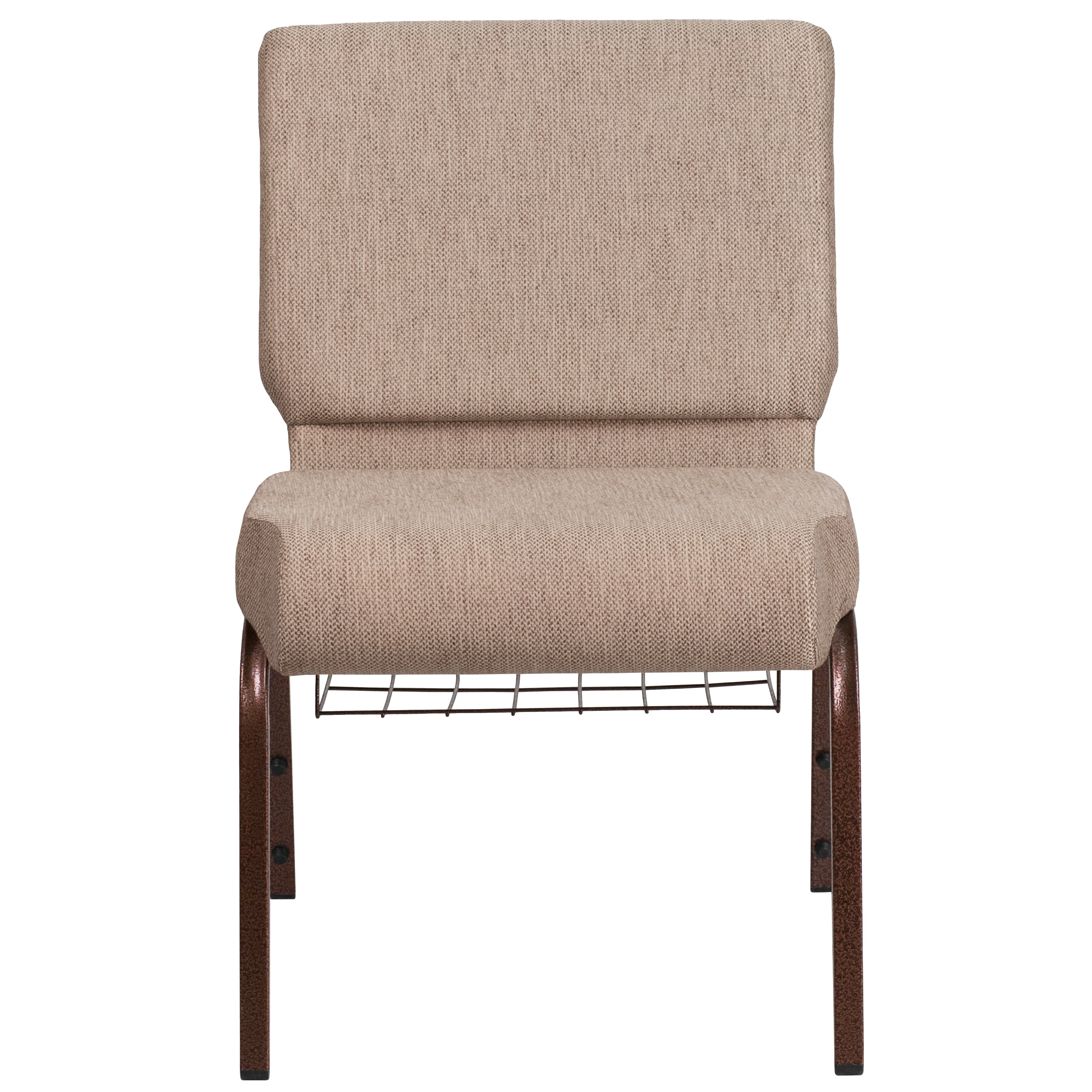 HERCULES Series 21''W Church Chair in Beige Fabric with Book Rack - Copper Vein Frame