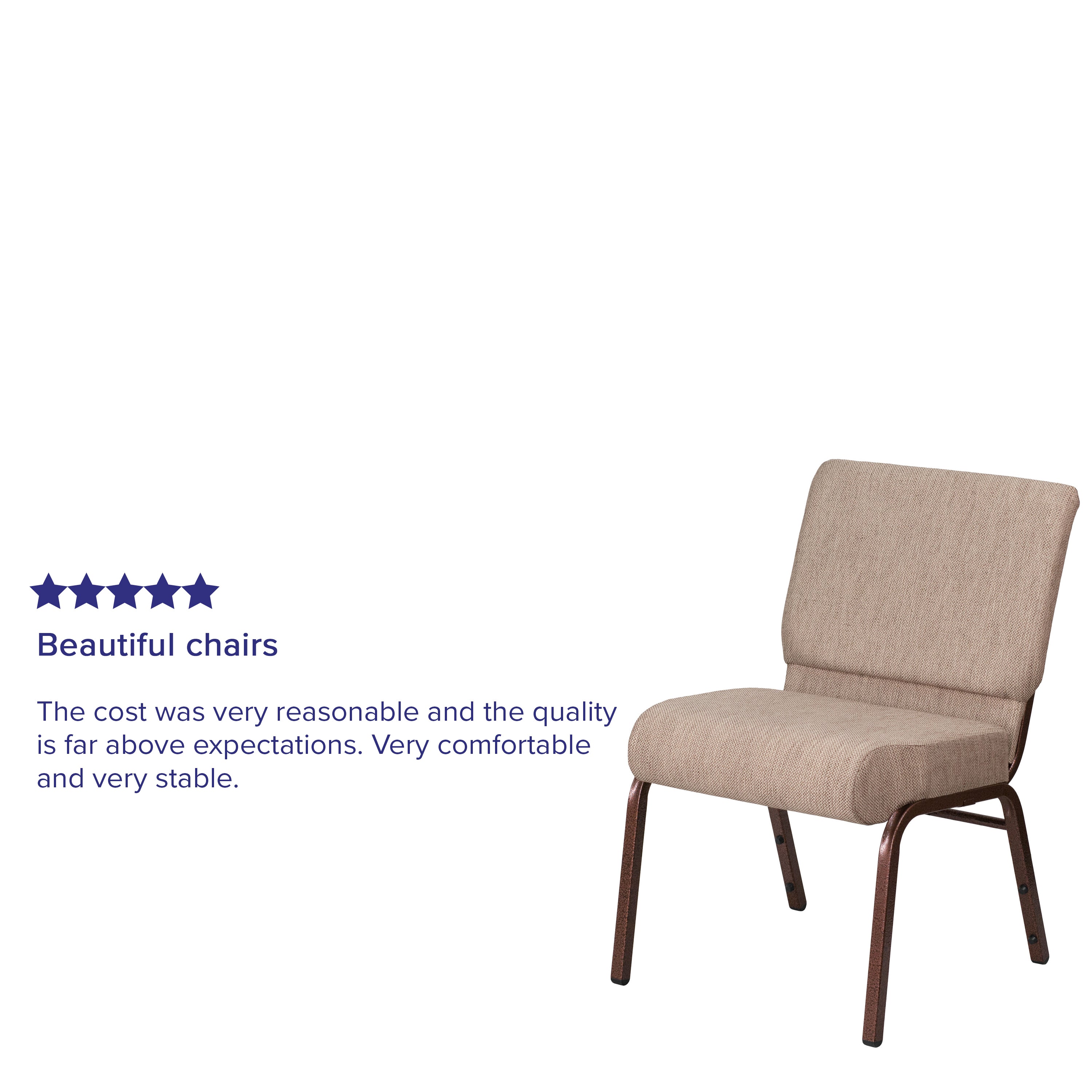 HERCULES Series 21''W Stacking Church Chair in Beige Fabric - Copper Vein Frame