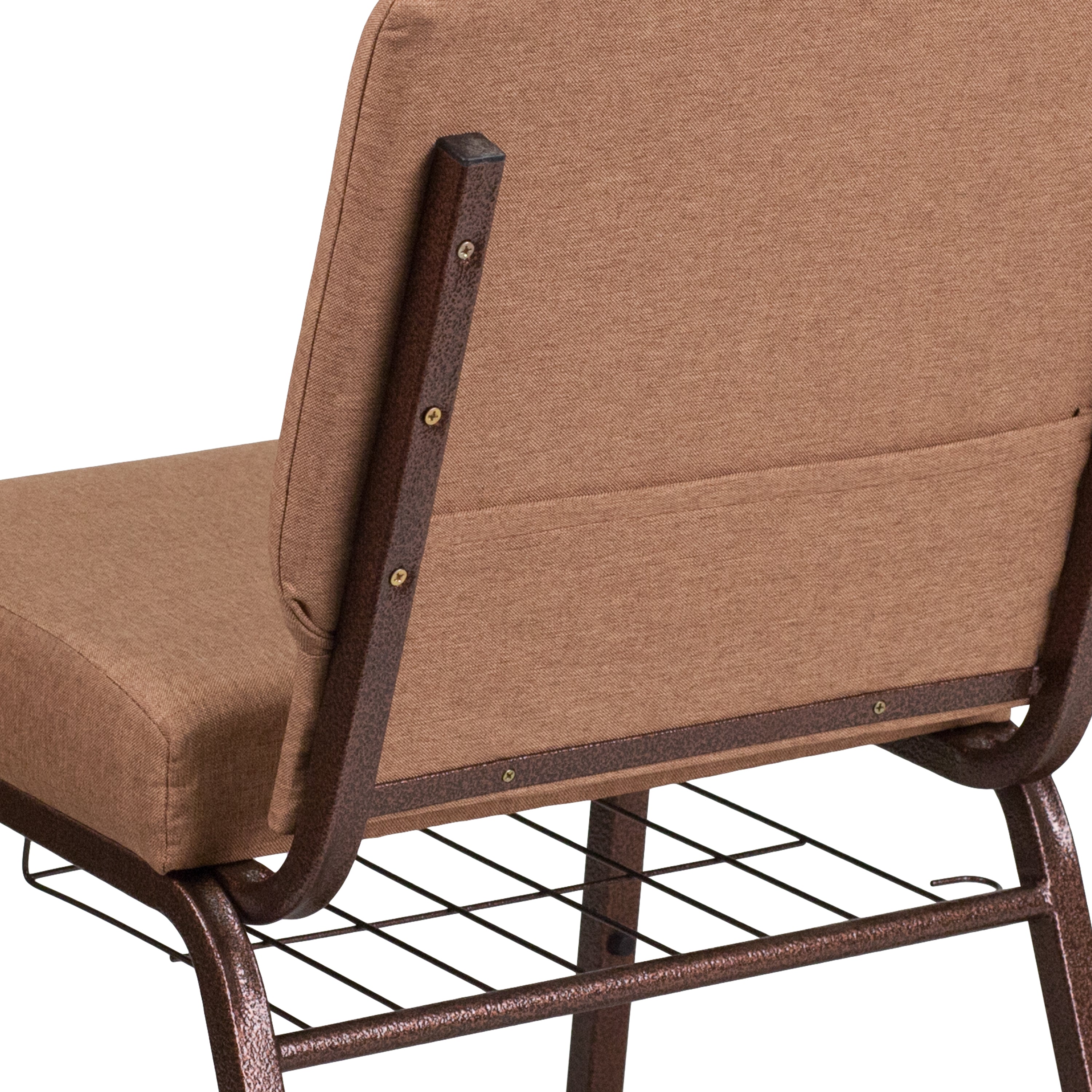 HERCULES Series 21''W Church Chair in Caramel Fabric with Cup Book Rack - Copper Vein Frame
