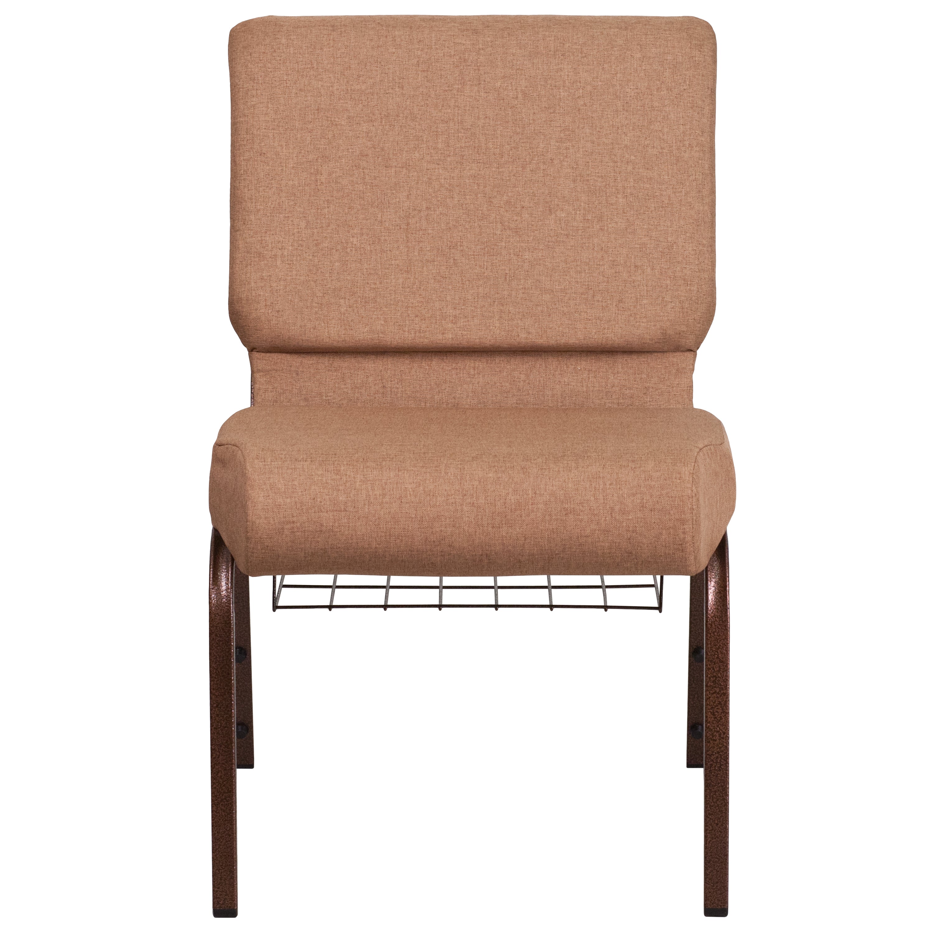 HERCULES Series 21''W Church Chair in Caramel Fabric with Cup Book Rack - Copper Vein Frame