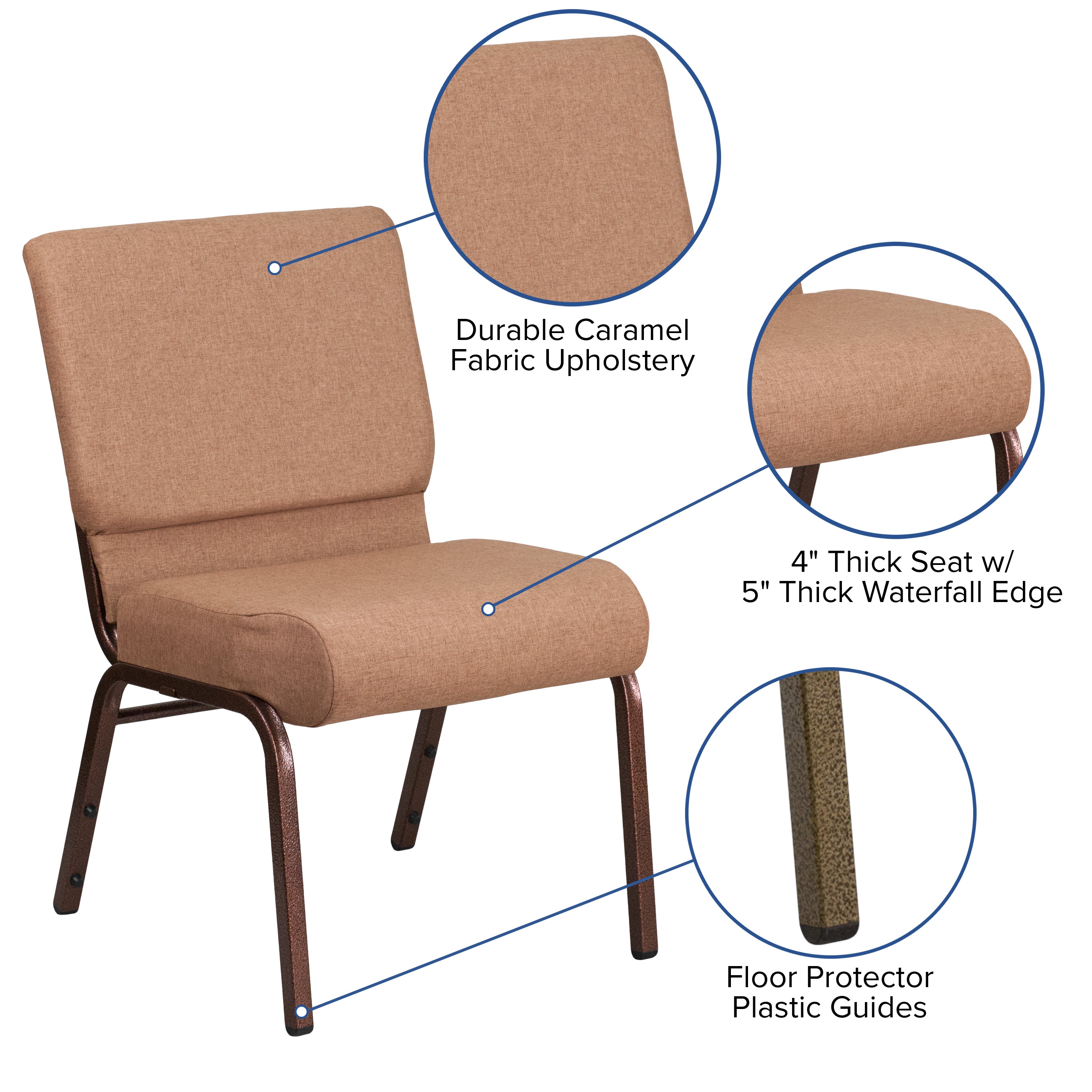 HERCULES Series 21''W Stacking Church Chair in Caramel Fabric - Copper Vein Frame
