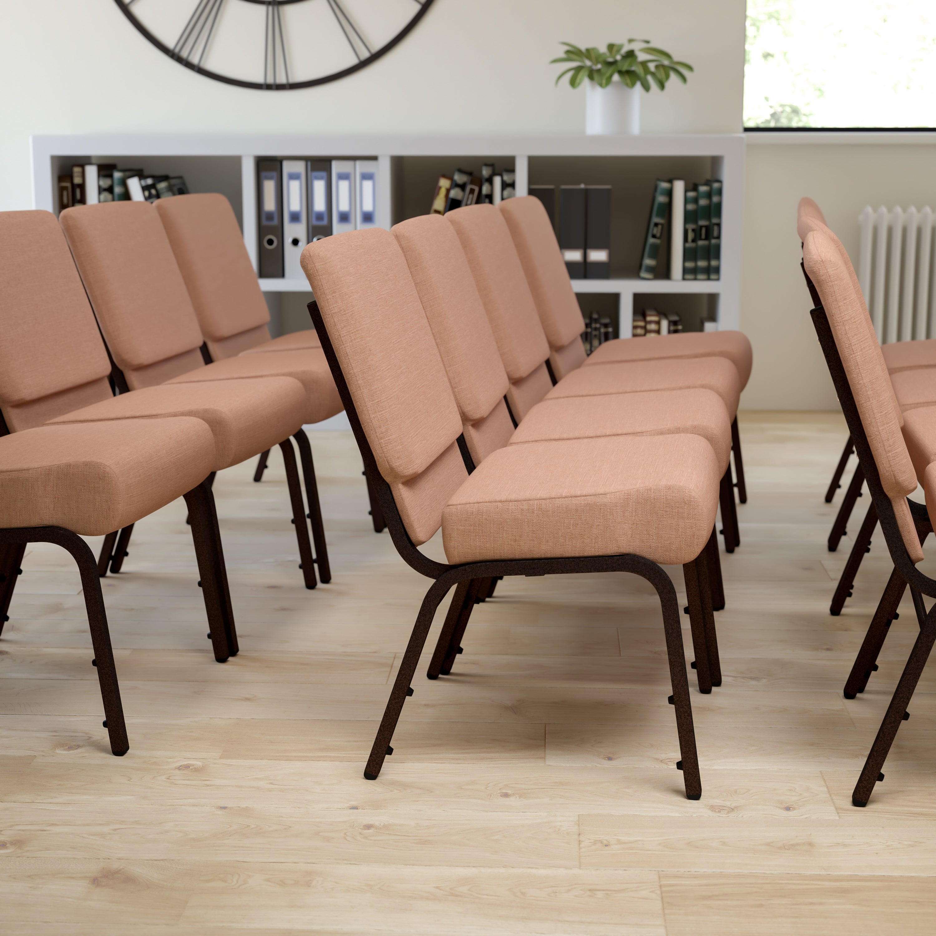HERCULES Series 21''W Stacking Church Chair in Caramel Fabric - Copper Vein Frame