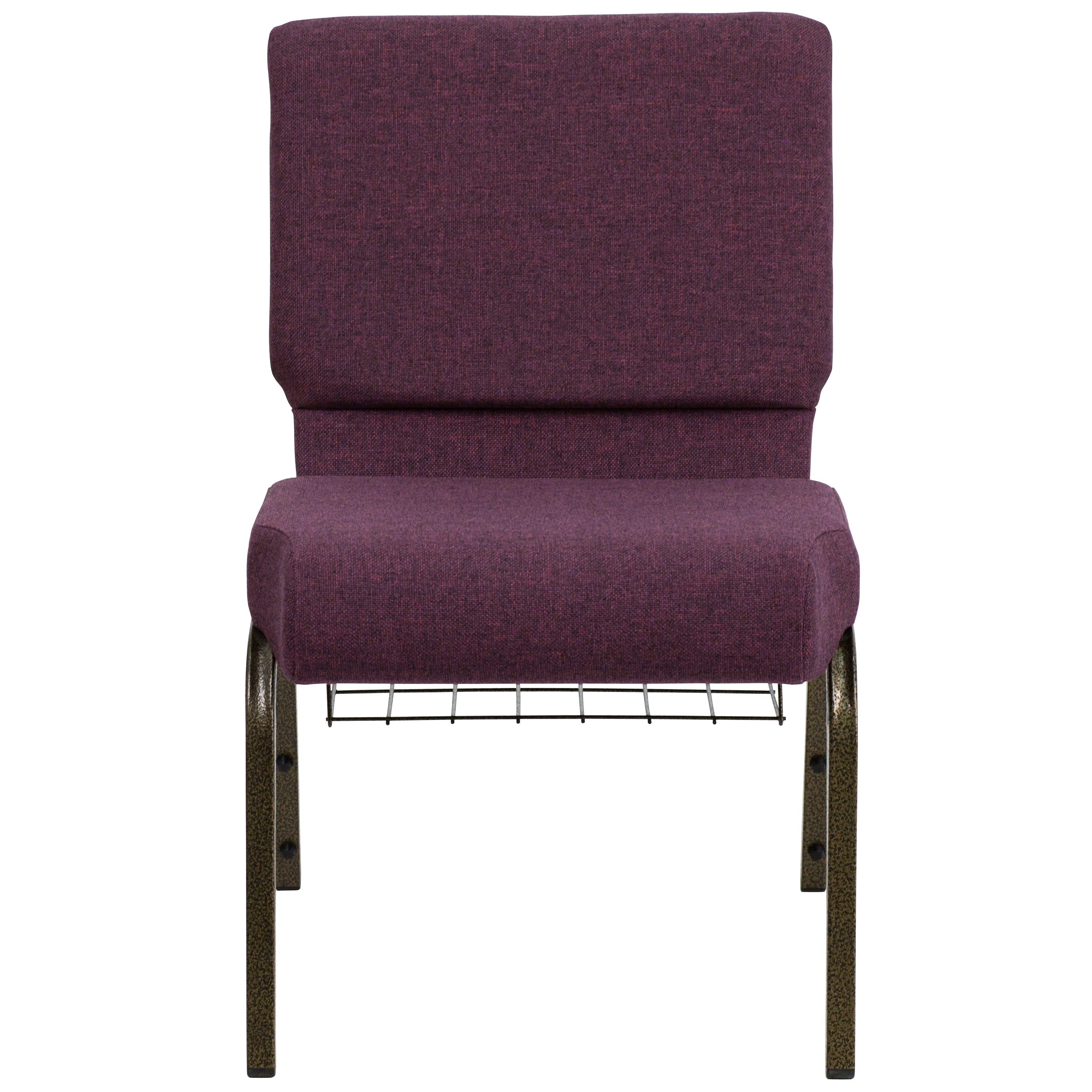 HERCULES Series 21''W Church Chair in Plum Fabric with Cup Book Rack - Gold Vein Frame