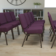 HERCULES Series 21''W Stacking Church Chair in Plum Fabric - Gold Vein Frame