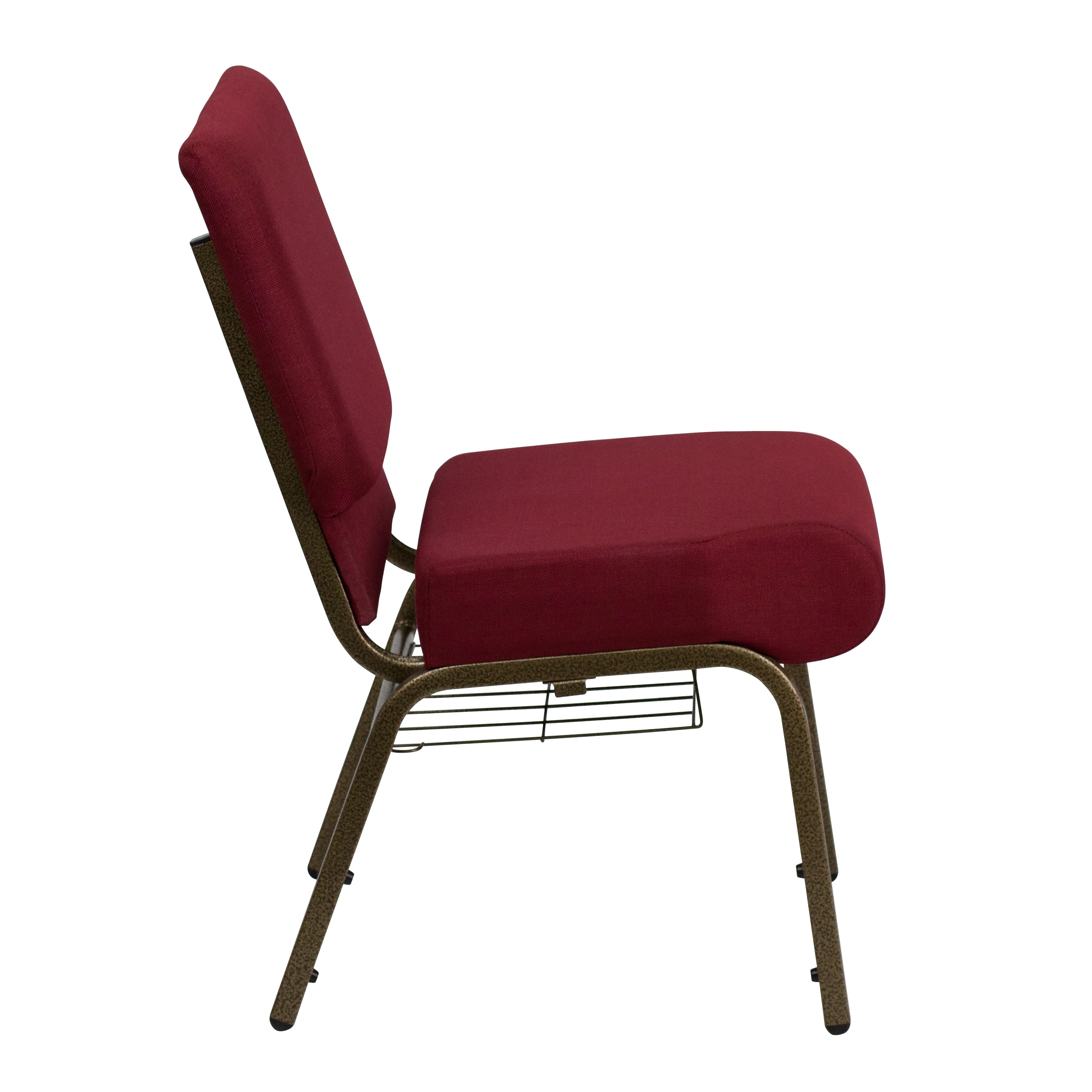 HERCULES Series 21''W Church Chair in Burgundy Fabric with Cup Book Rack - Gold Vein Frame