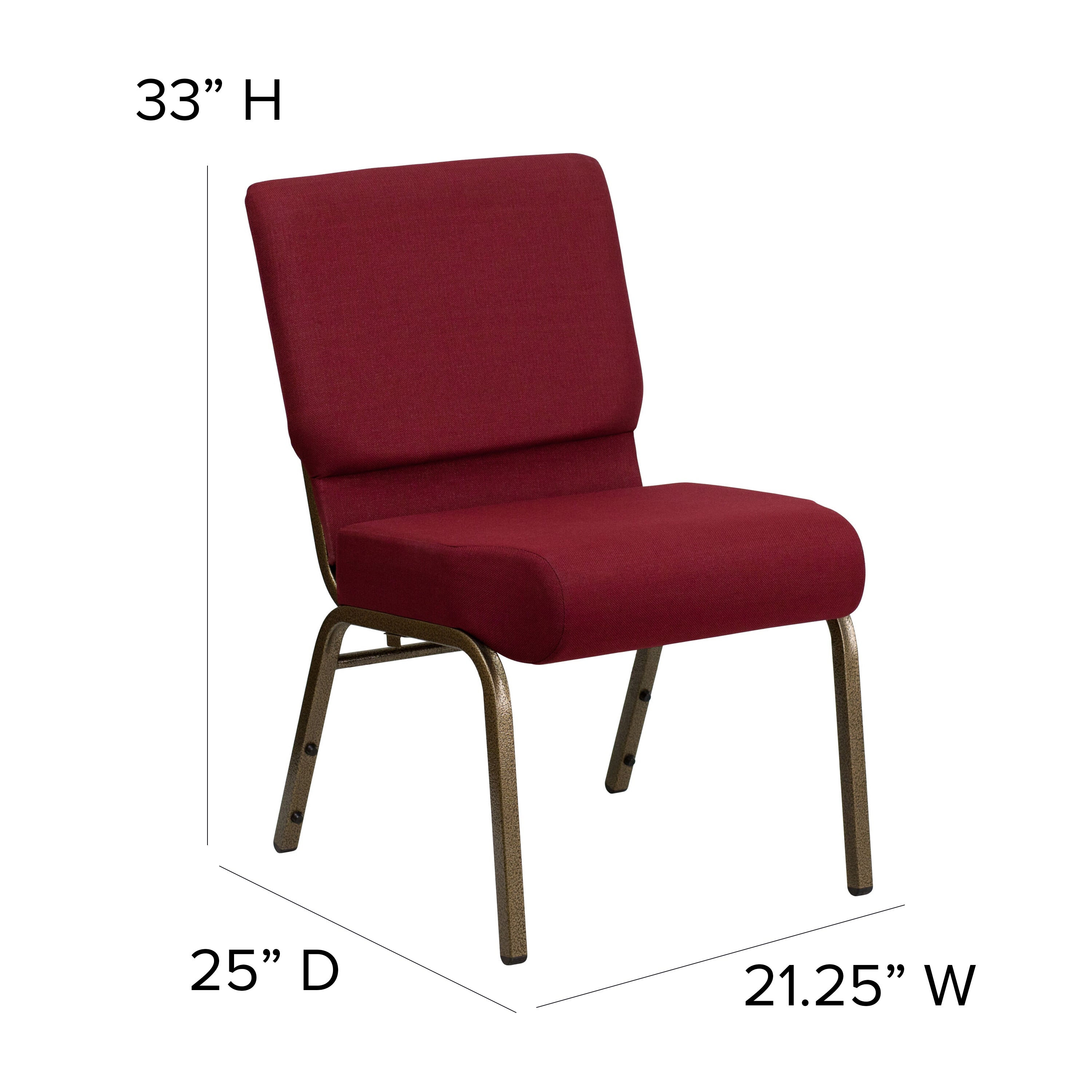 HERCULES Series 21''W Stacking Church Chair in Burgundy Fabric - Gold Vein Frame
