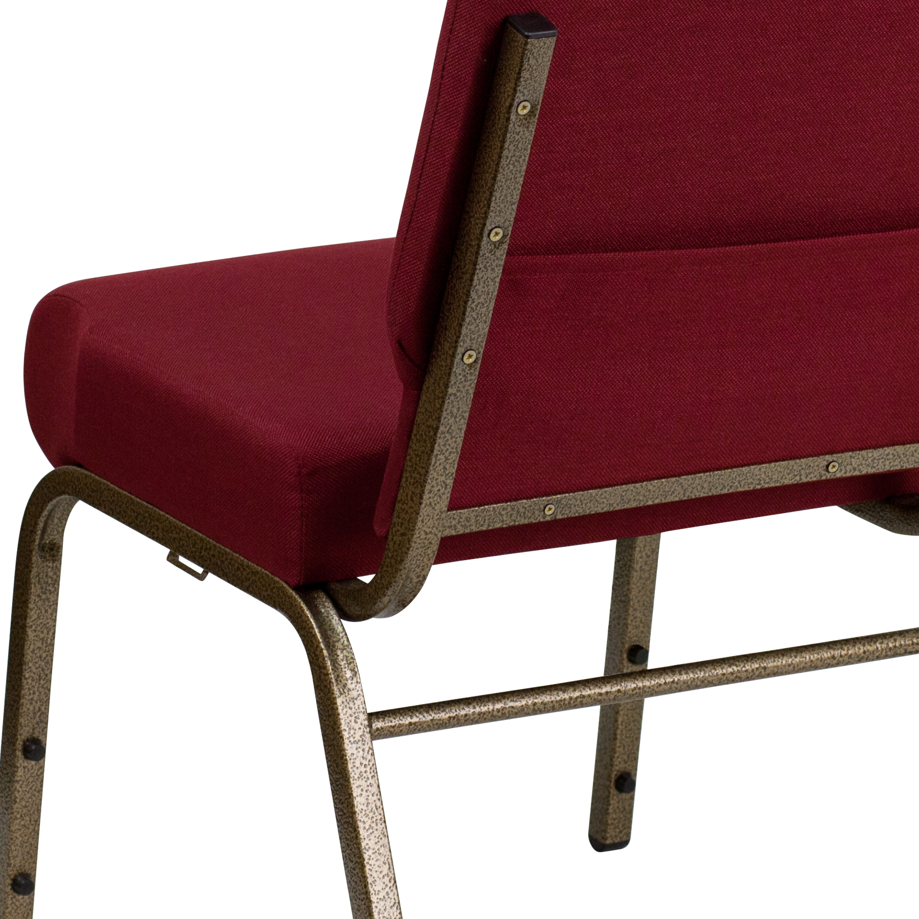 HERCULES Series 21''W Stacking Church Chair in Burgundy Fabric - Gold Vein Frame