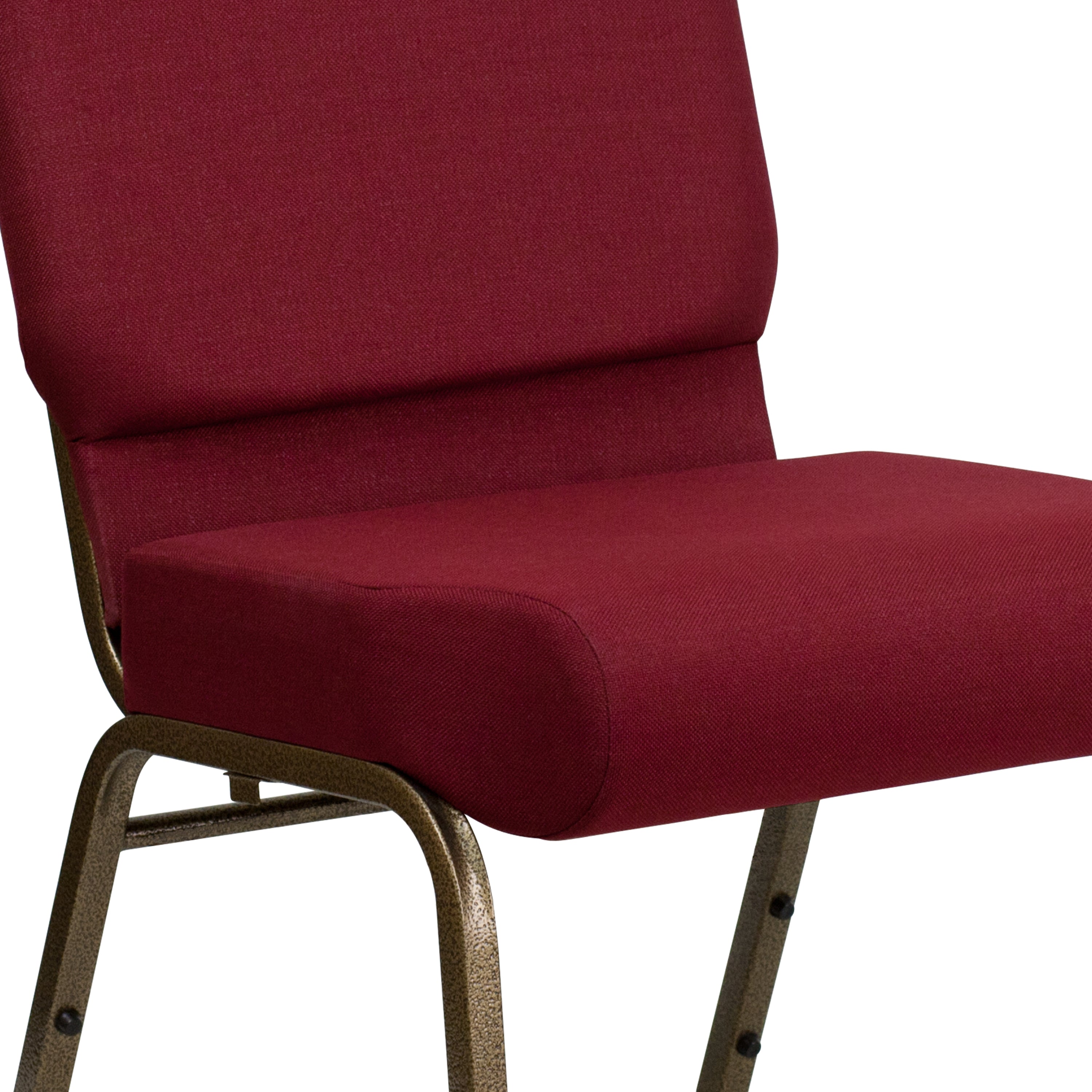 HERCULES Series 21''W Stacking Church Chair in Burgundy Fabric - Gold Vein Frame