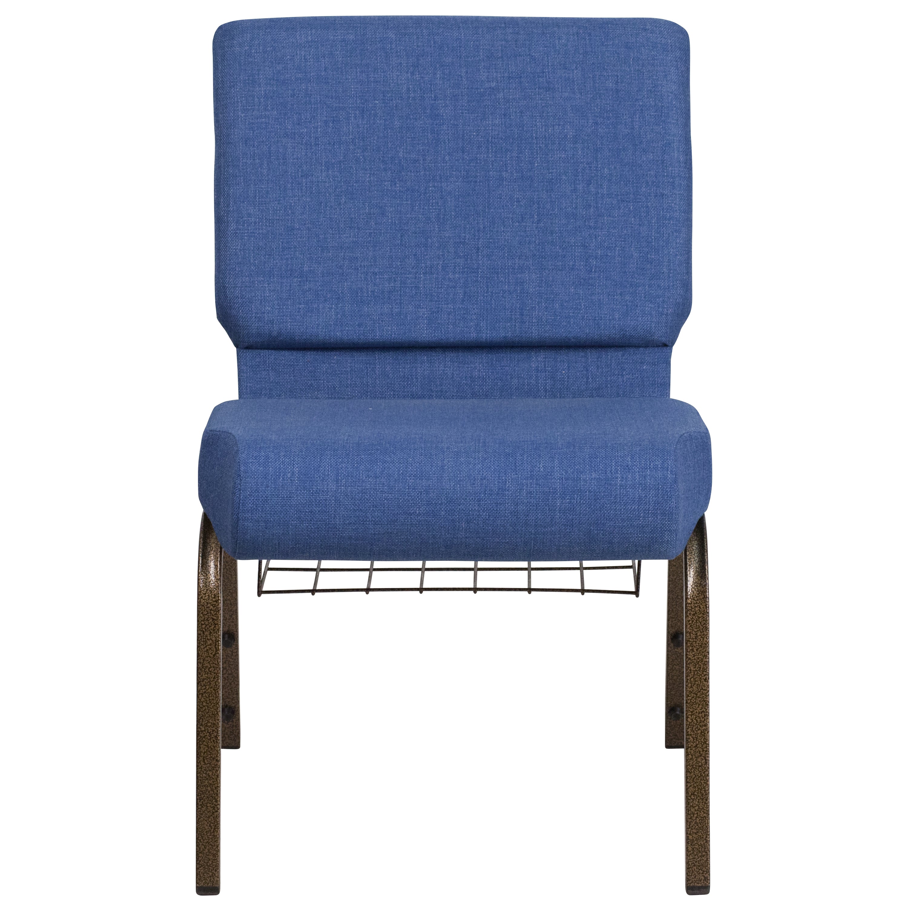 HERCULES Series 21''W Church Chair in Blue Fabric with Cup Book Rack - Gold Vein Frame