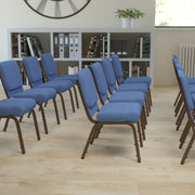 HERCULES Series 21''W Stacking Church Chair in Blue Fabric - Gold Vein Frame