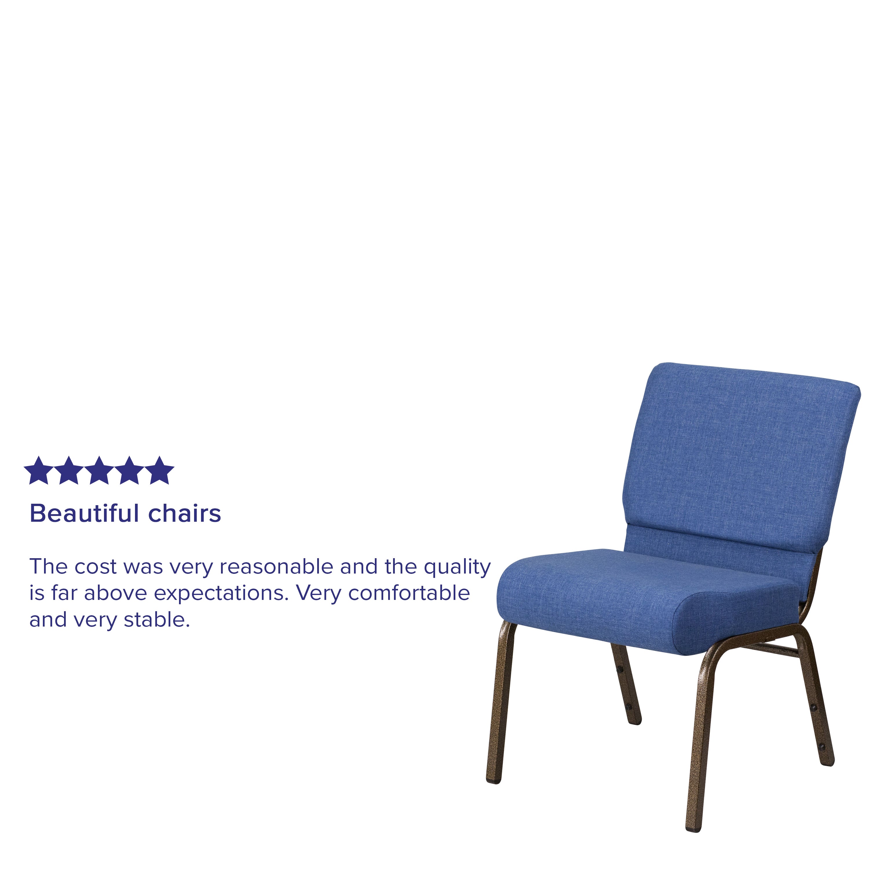 HERCULES Series 21''W Stacking Church Chair in Blue Fabric - Gold Vein Frame