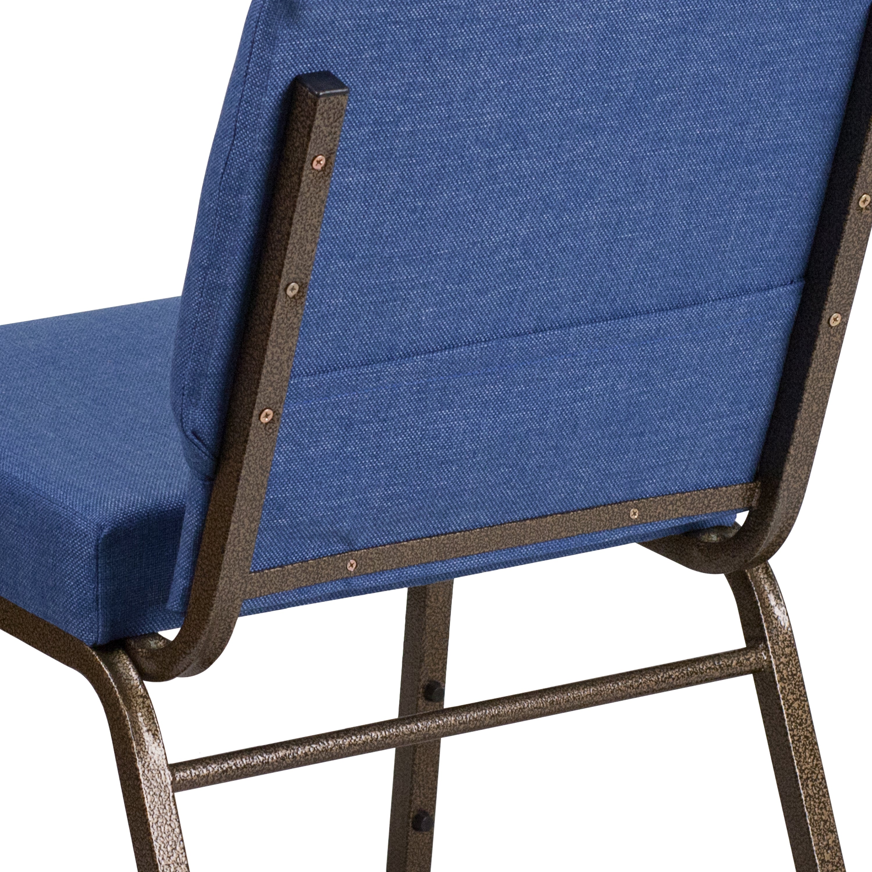 HERCULES Series 21''W Stacking Church Chair in Blue Fabric - Gold Vein Frame