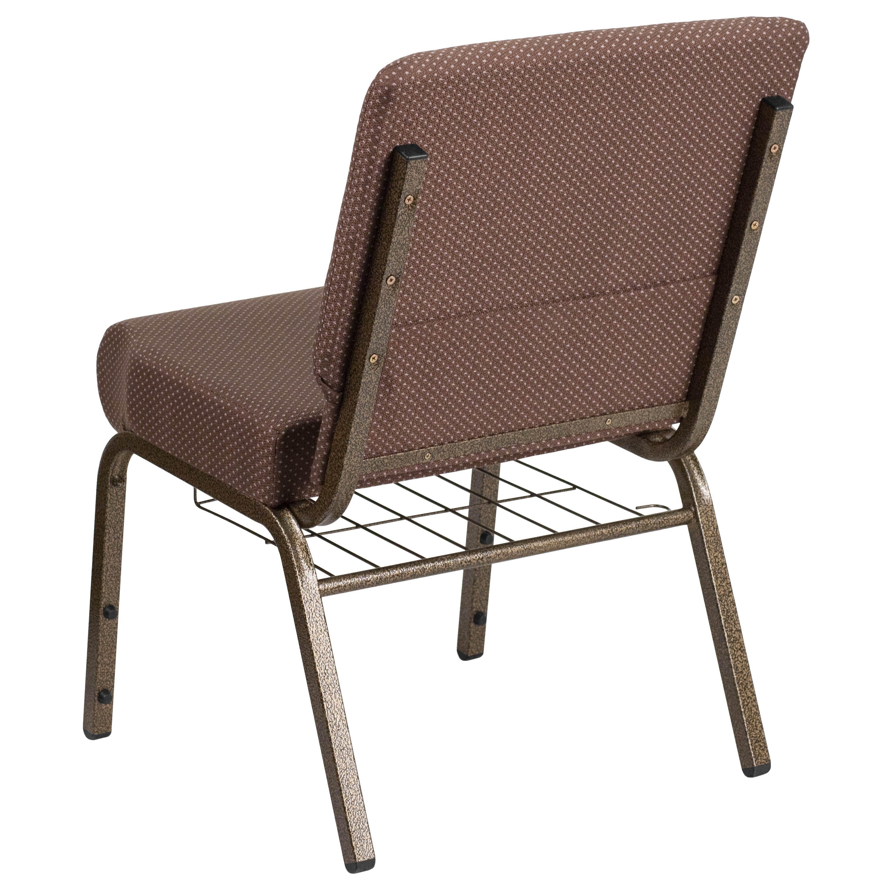 HERCULES Series 21''W Church Chair in Brown Dot Fabric with Book Rack - Gold Vein Frame