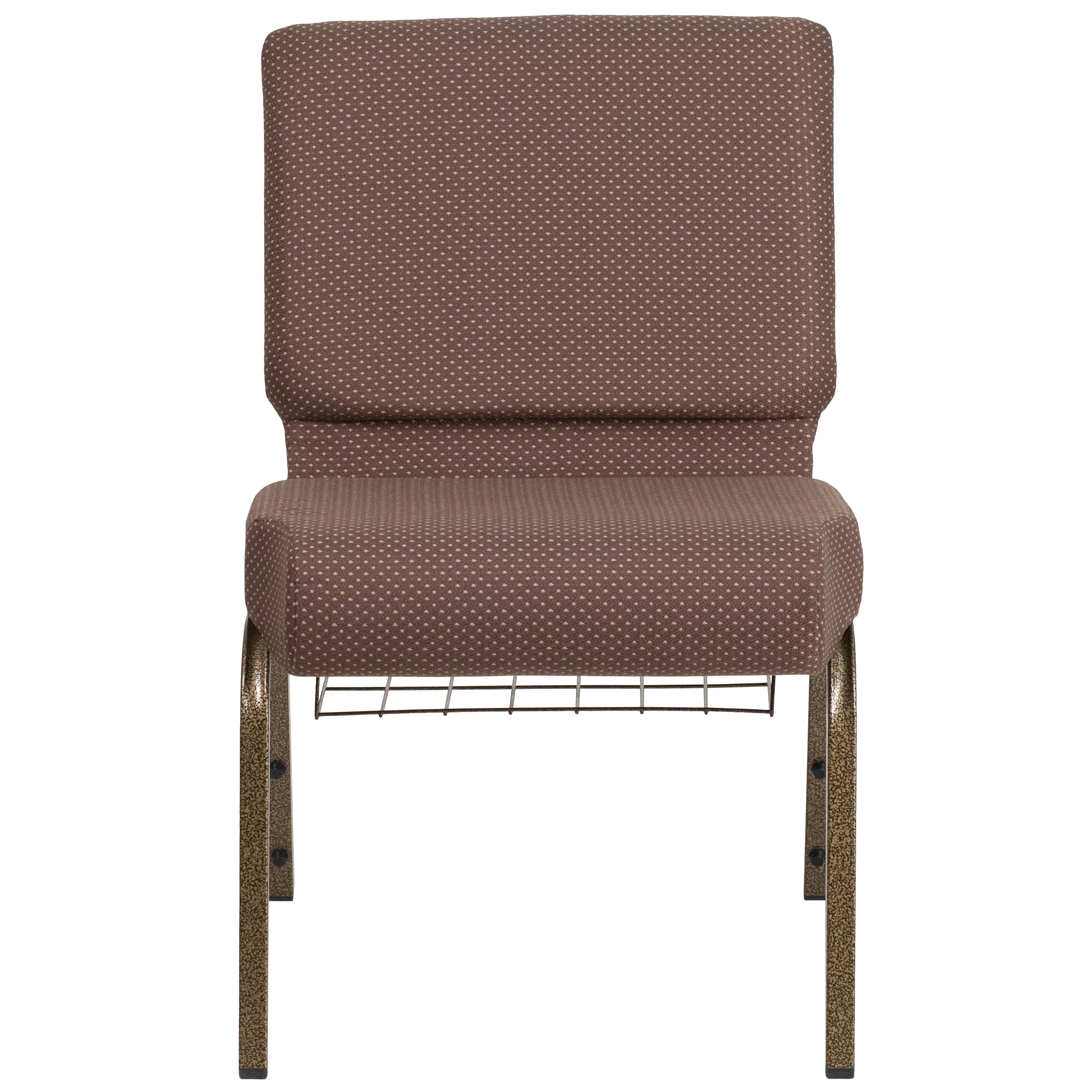 HERCULES Series 21''W Church Chair in Brown Dot Fabric with Book Rack - Gold Vein Frame