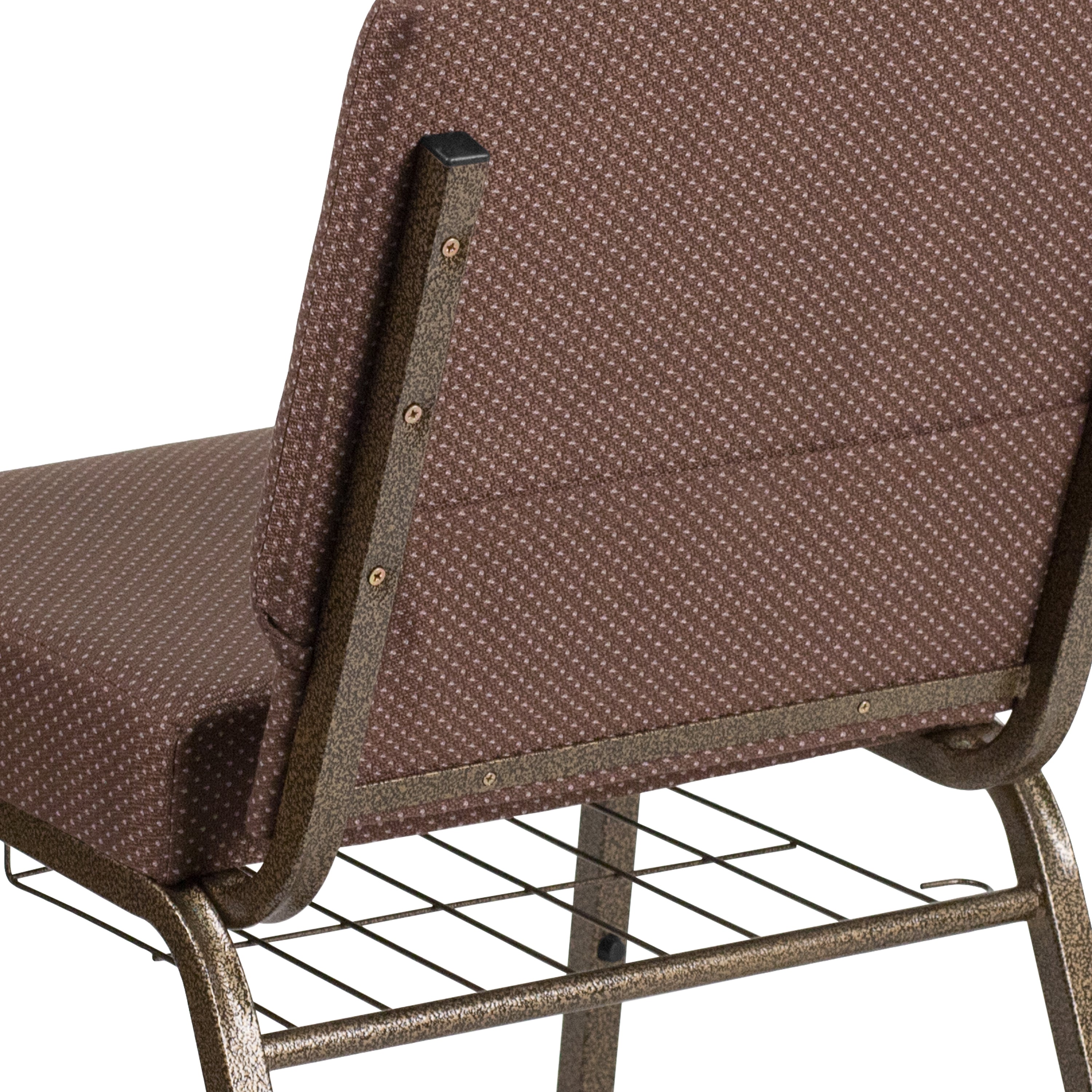 HERCULES Series 21''W Church Chair in Brown Dot Fabric with Book Rack - Gold Vein Frame