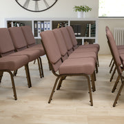 HERCULES Series 21''W Stacking Church Chair in Brown Dot Fabric - Gold Vein Frame