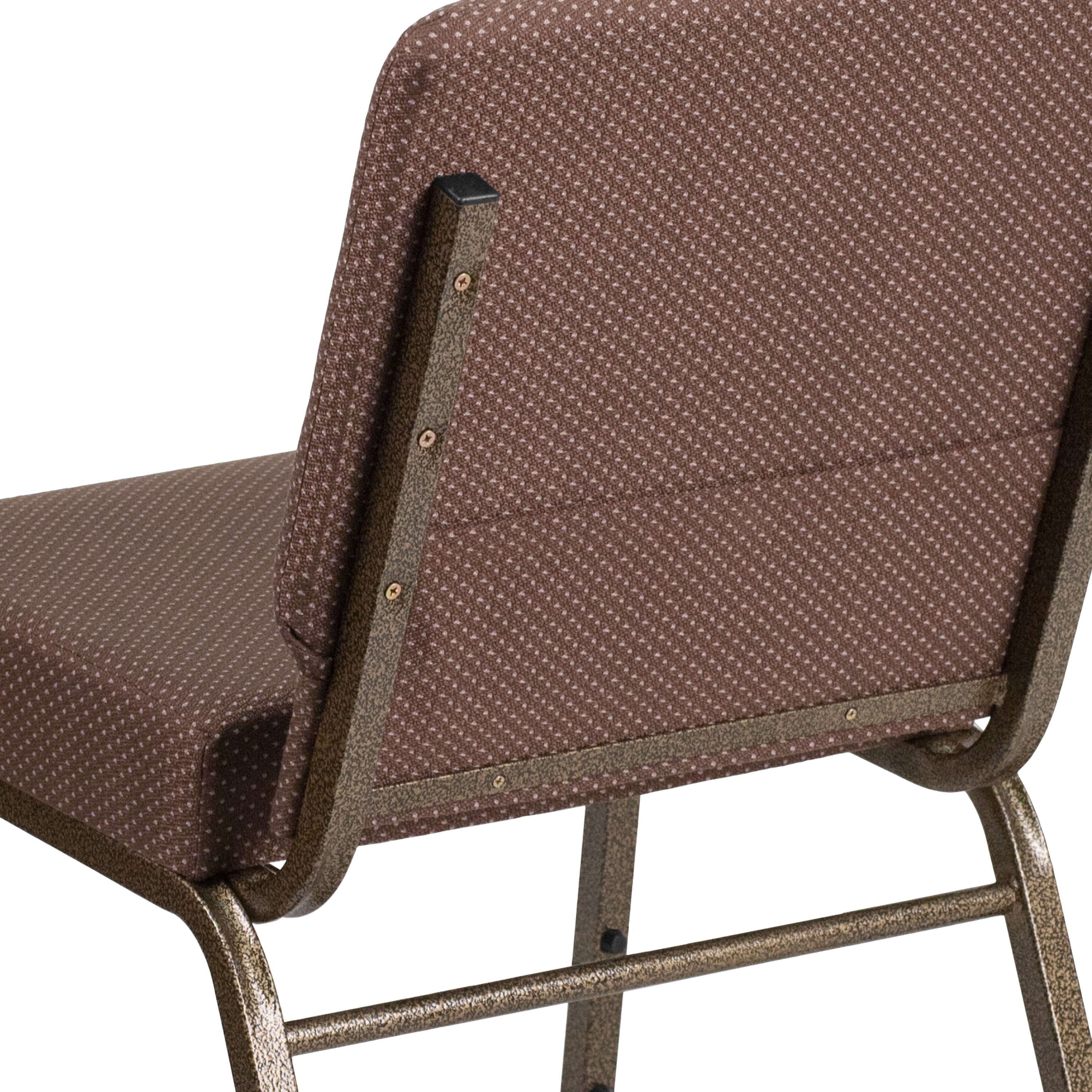 HERCULES Series 21''W Stacking Church Chair in Brown Dot Fabric - Gold Vein Frame