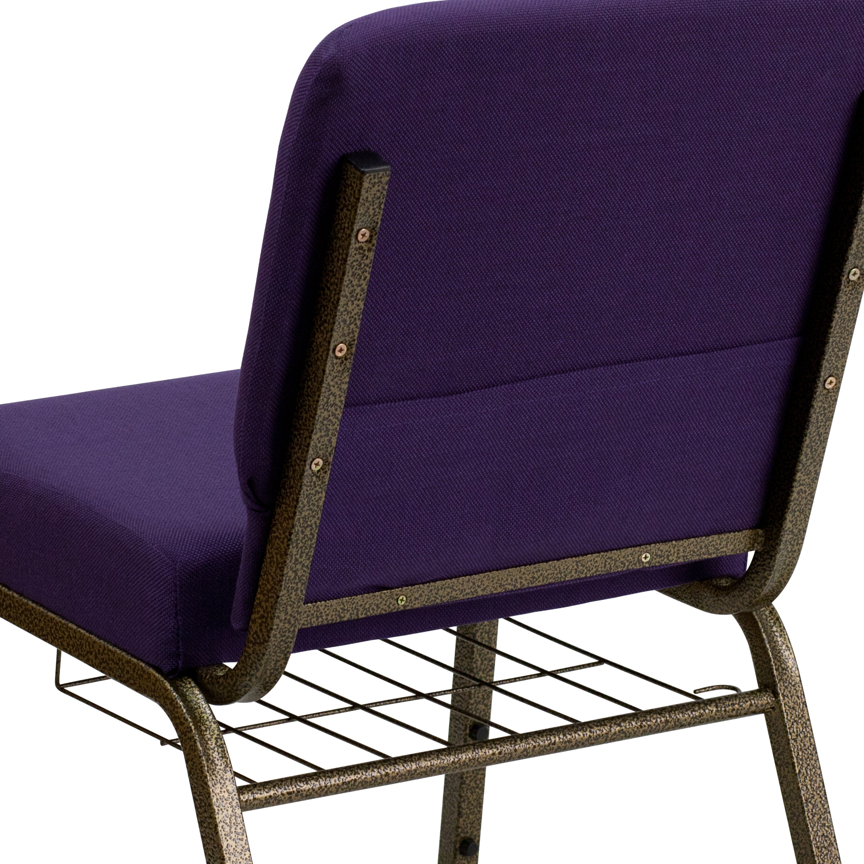 HERCULES Series 21''W Church Chair in Royal Purple Fabric with Cup Book Rack - Gold Vein Frame
