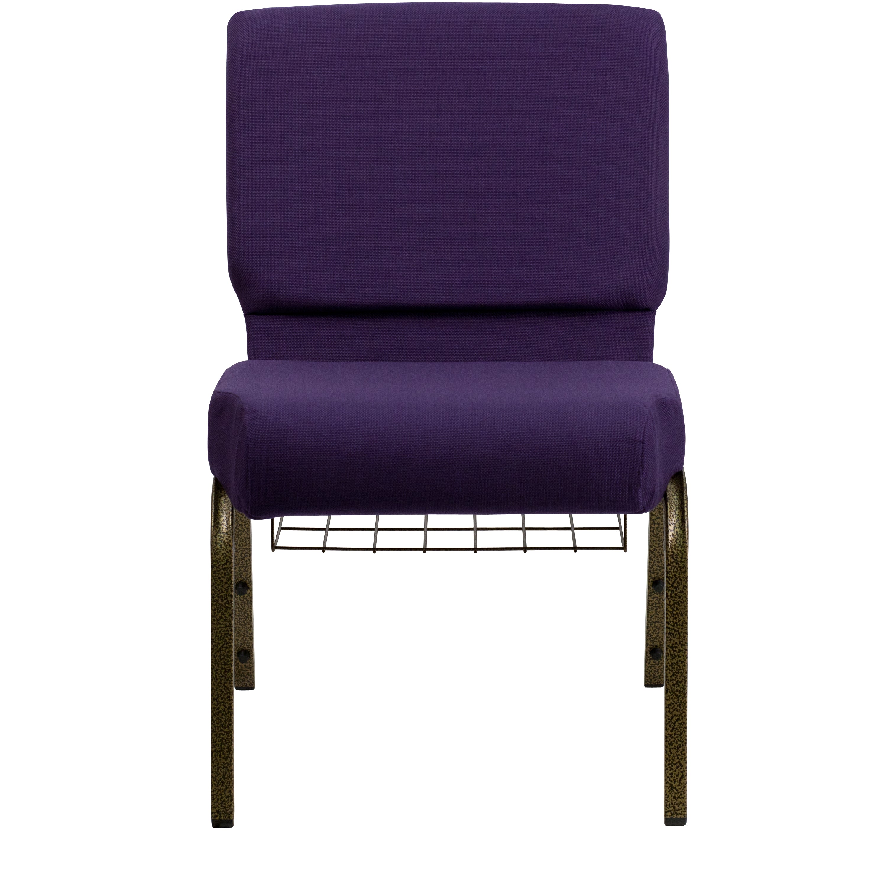 HERCULES Series 21''W Church Chair in Royal Purple Fabric with Cup Book Rack - Gold Vein Frame