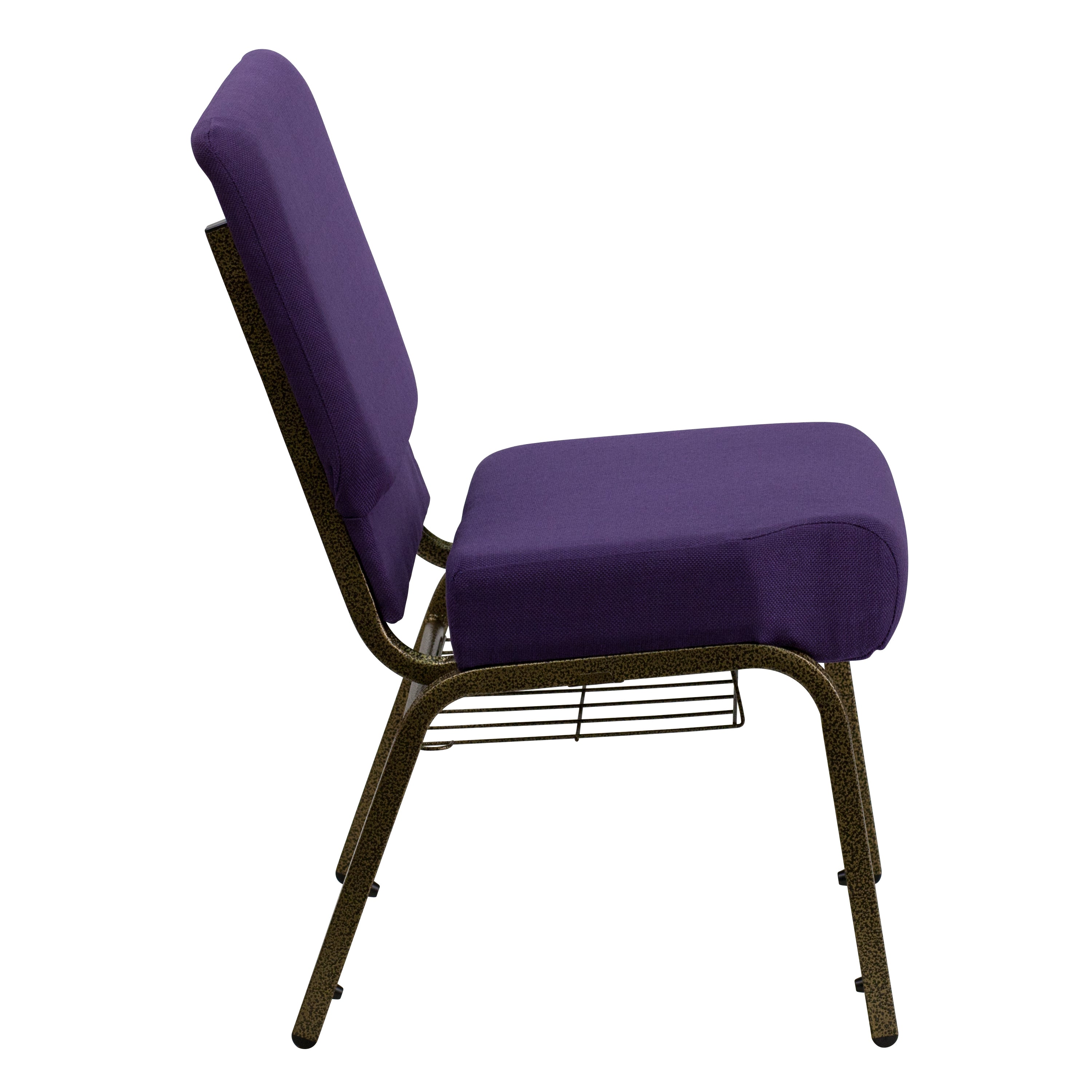 HERCULES Series 21''W Church Chair in Royal Purple Fabric with Cup Book Rack - Gold Vein Frame