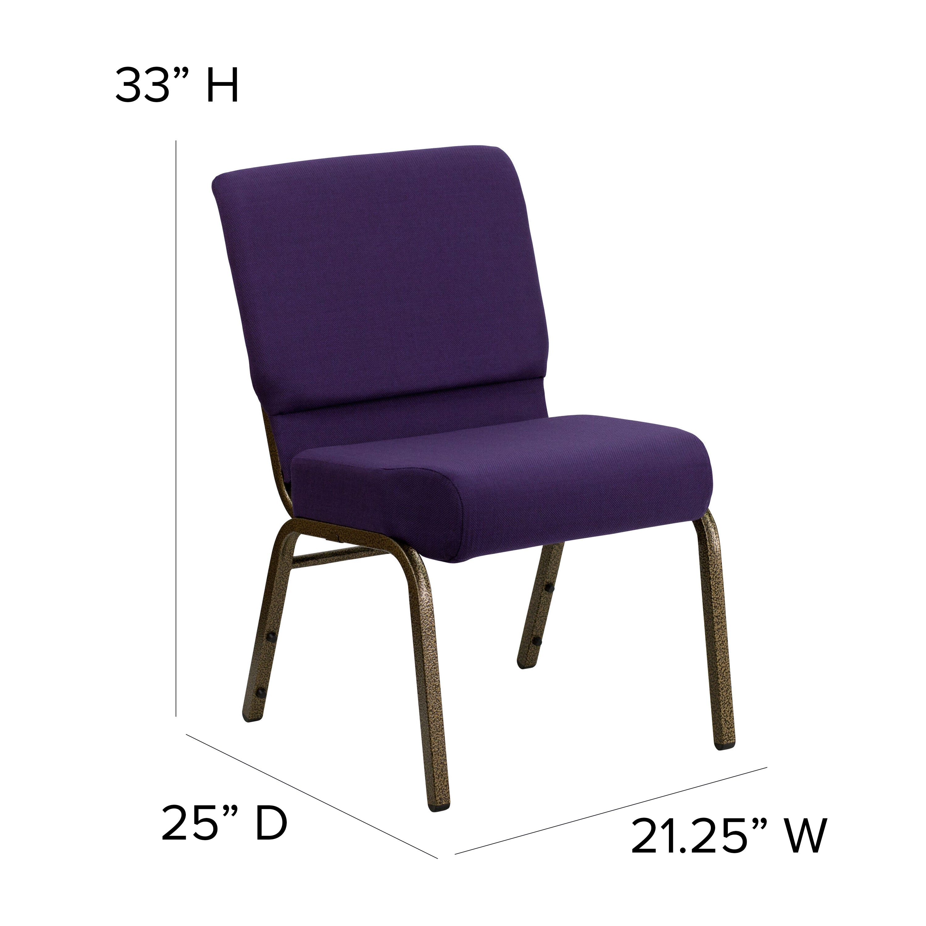 HERCULES Series 21''W Stacking Church Chair in Royal Purple Fabric - Gold Vein Frame