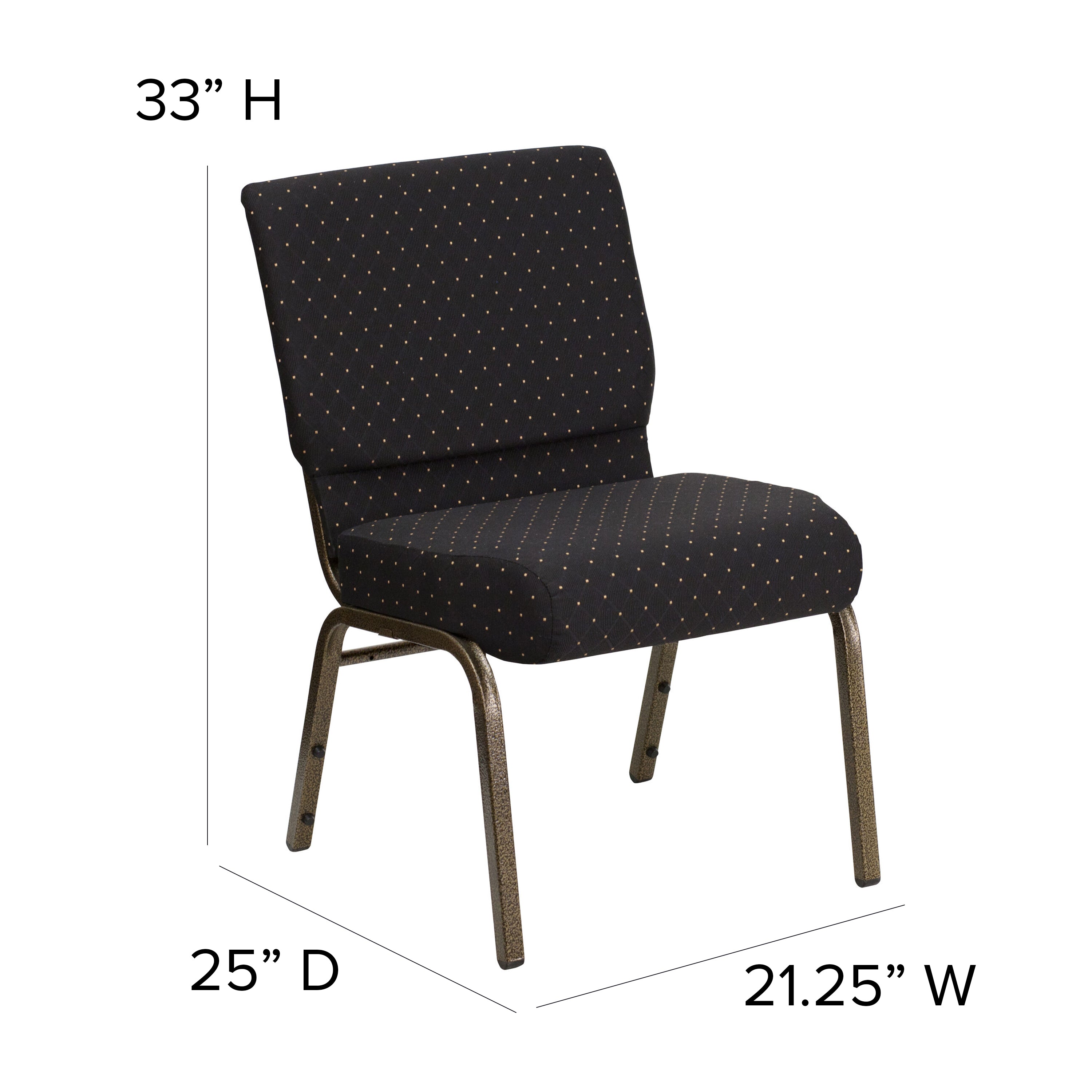 HERCULES Series 21''W Stacking Church Chair in Black Dot Patterned Fabric - Gold Vein Frame