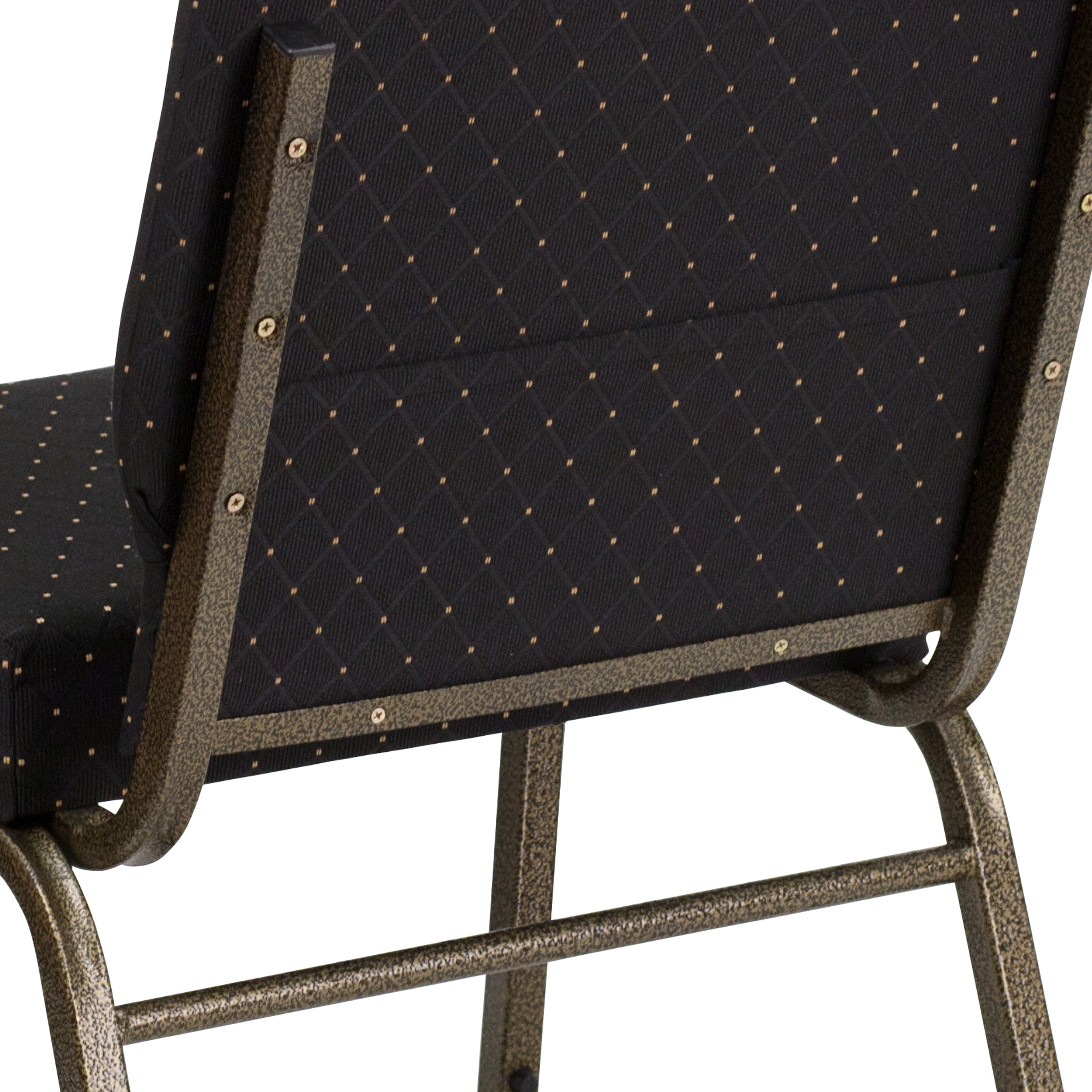 HERCULES Series 21''W Stacking Church Chair in Black Dot Patterned Fabric - Gold Vein Frame
