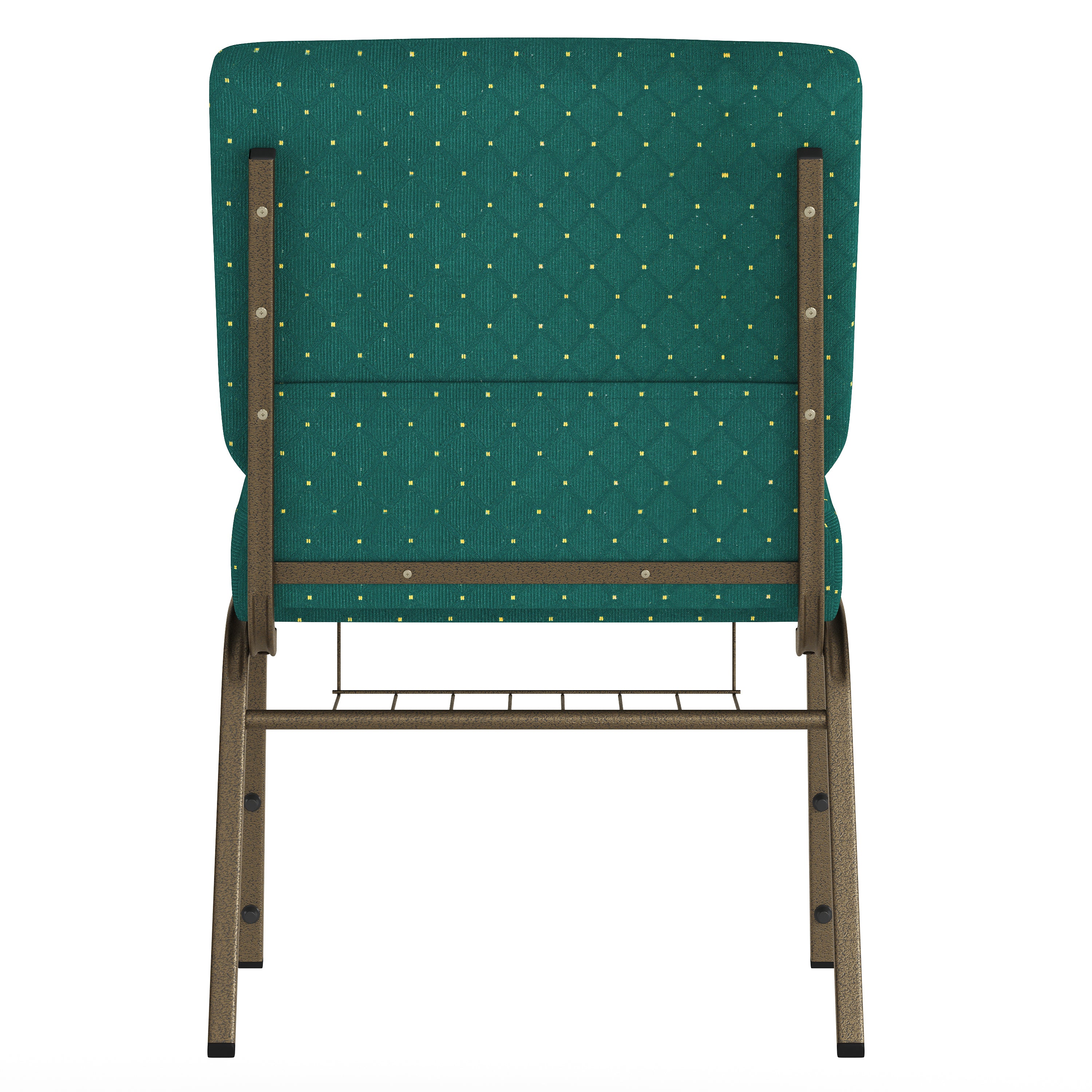 HERCULES Series 21''W Church Chair in Hunter Green Dot Patterned Fabric with Book Rack - Gold Vein Frame