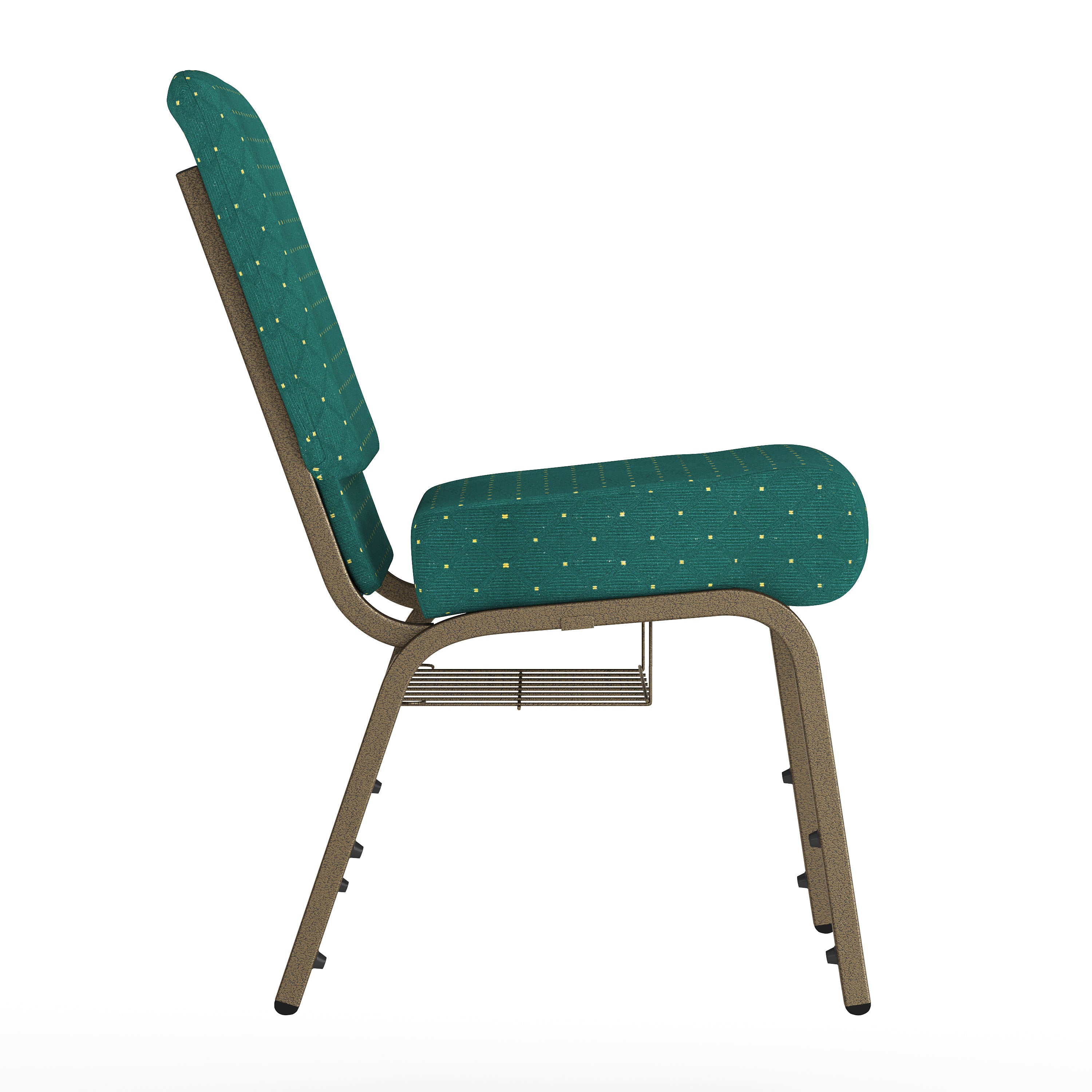 HERCULES Series 21''W Church Chair in Hunter Green Dot Patterned Fabric with Book Rack - Gold Vein Frame