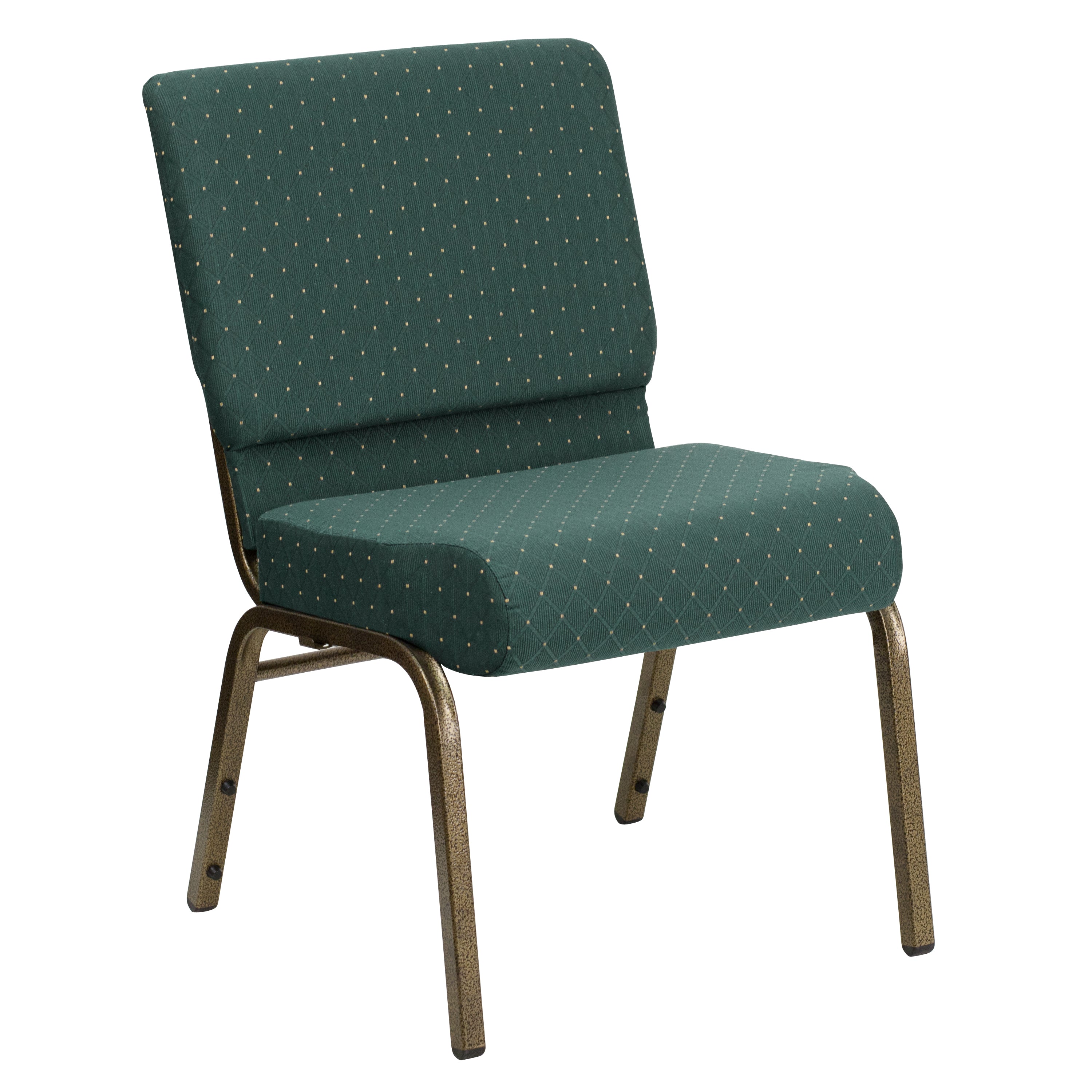 HERCULES Series 21''W Stacking Church Chair in Hunter Green Dot Patterned Fabric - Gold Vein Frame