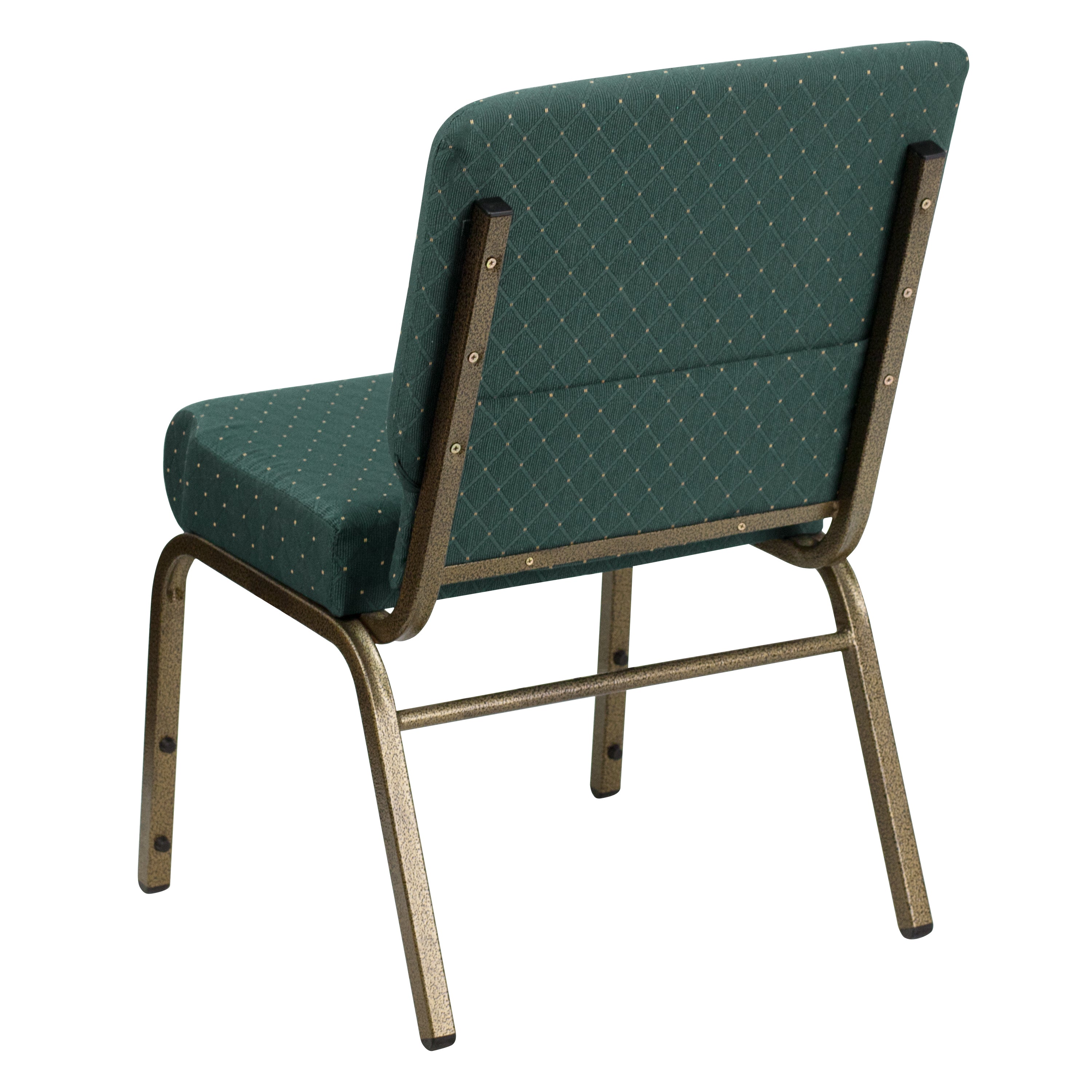 HERCULES Series 21''W Stacking Church Chair in Hunter Green Dot Patterned Fabric - Gold Vein Frame