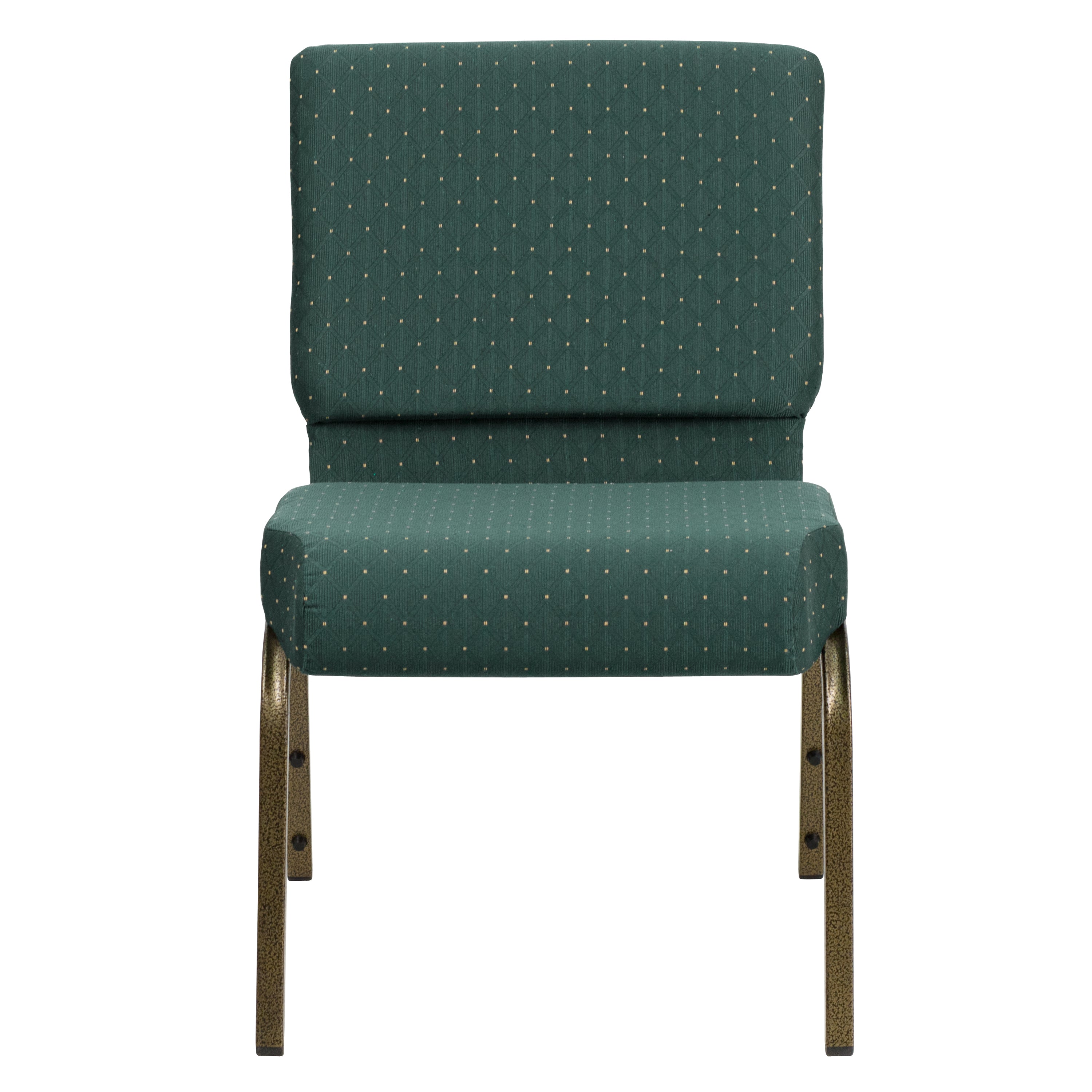 HERCULES Series 21''W Stacking Church Chair in Hunter Green Dot Patterned Fabric - Gold Vein Frame