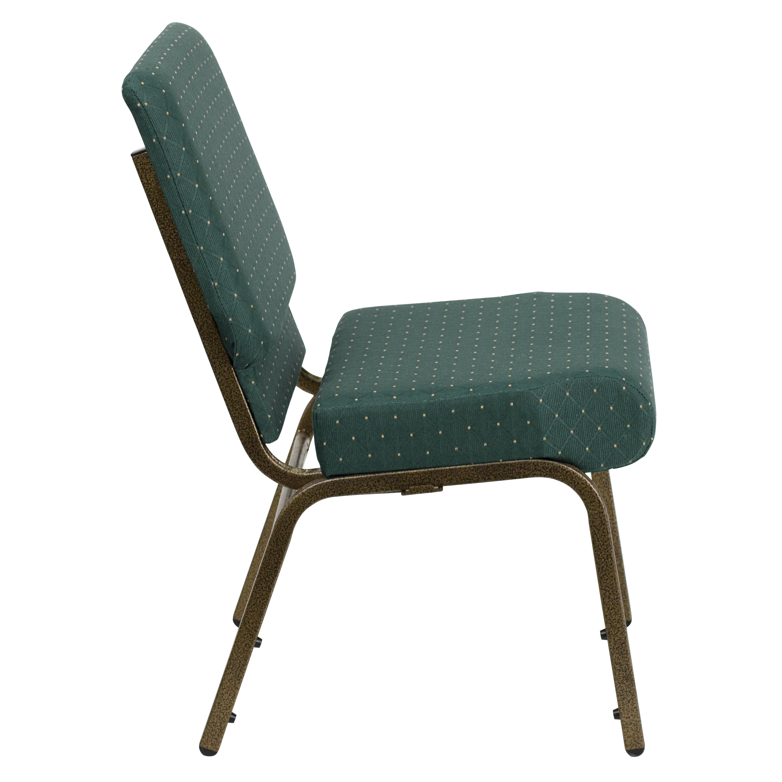 HERCULES Series 21''W Stacking Church Chair in Hunter Green Dot Patterned Fabric - Gold Vein Frame