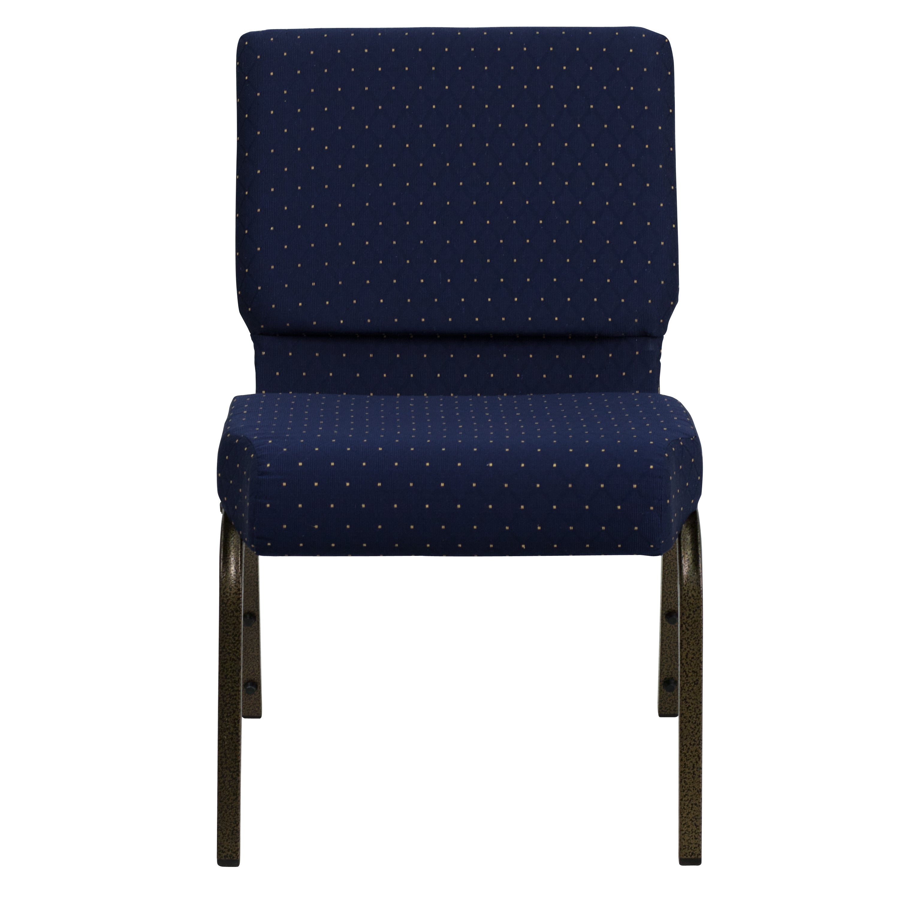 HERCULES Series 21''W Stacking Church Chair in Navy Blue Dot Patterned Fabric - Gold Vein Frame