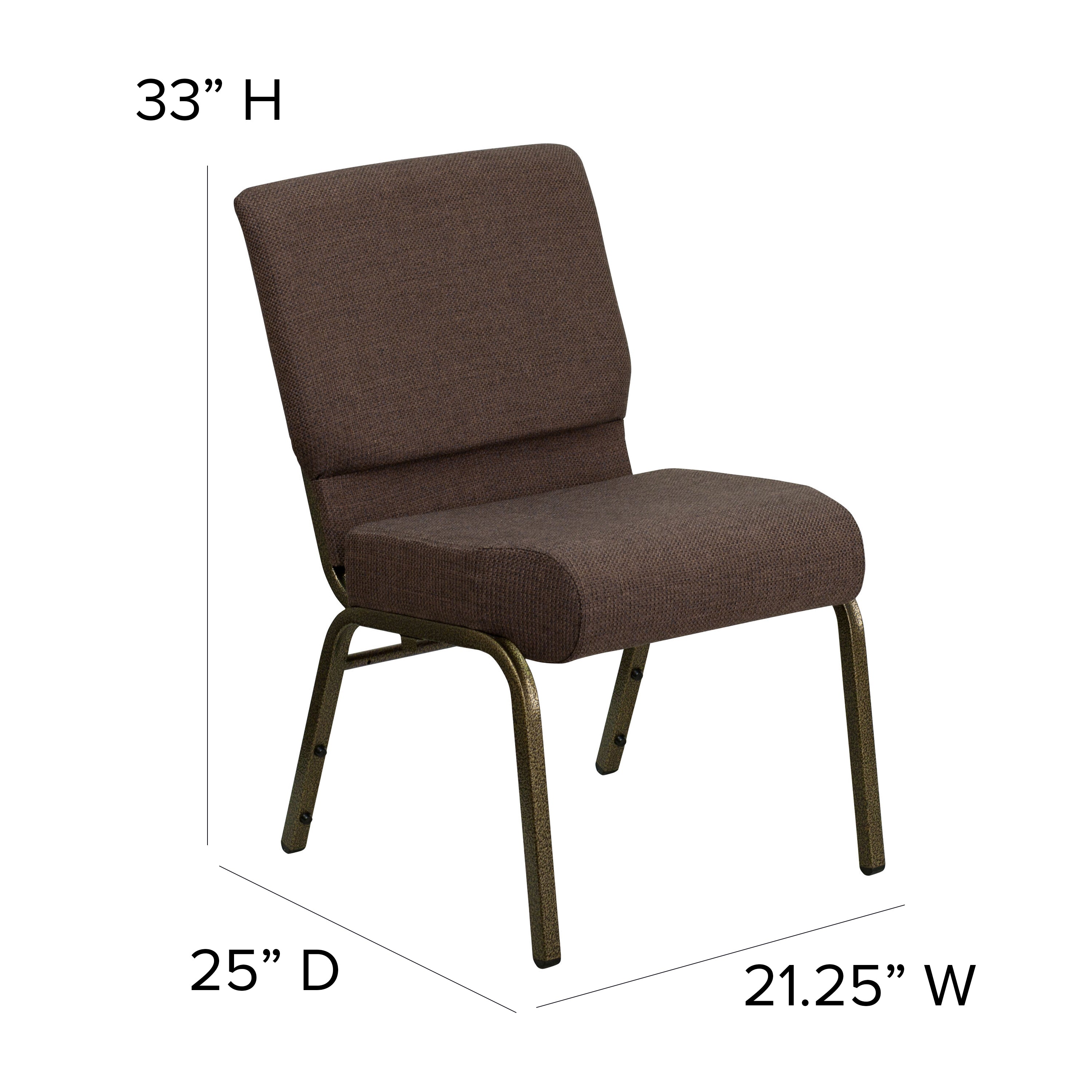 HERCULES Series 21''W Stacking Church Chair in Brown Fabric - Gold Vein Frame