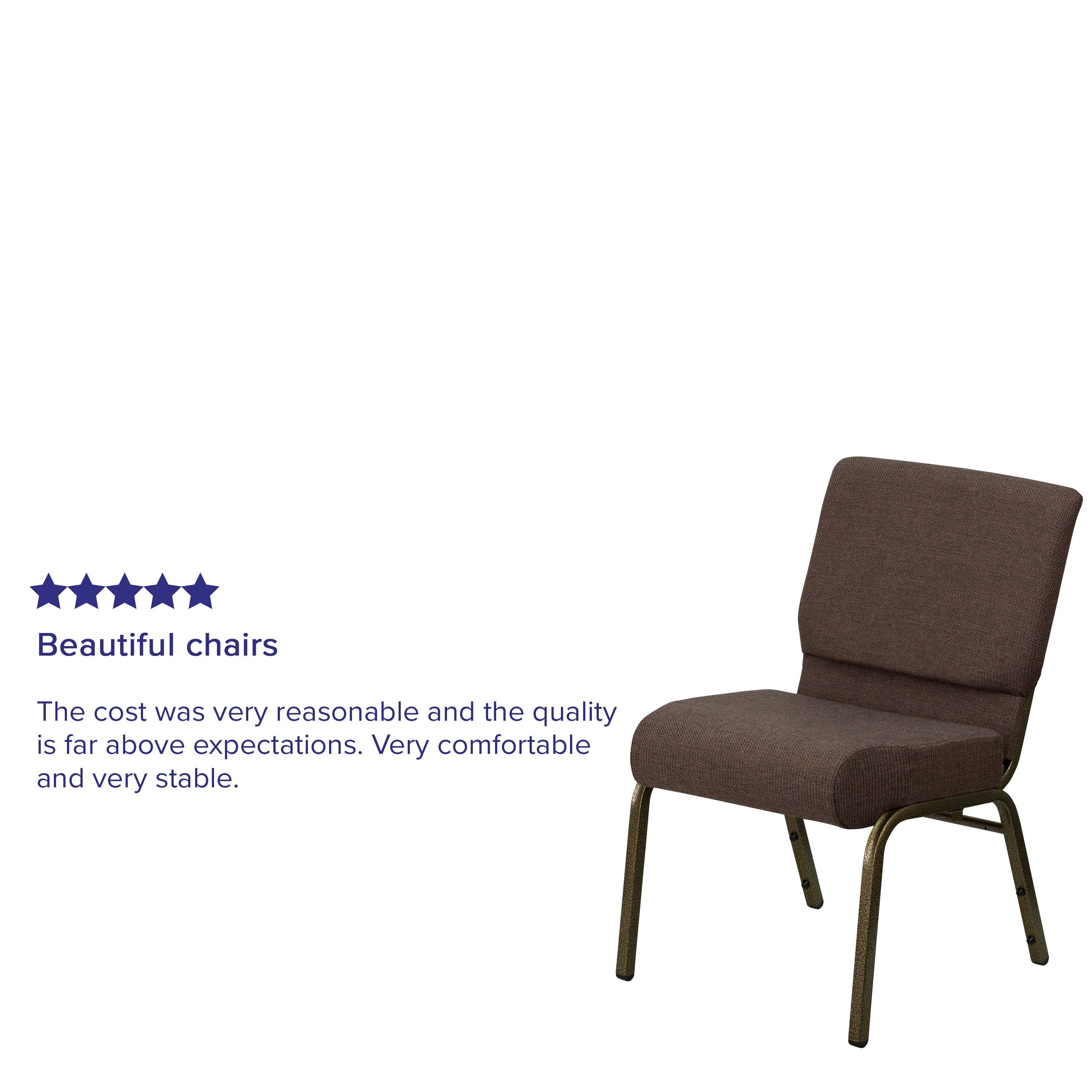 HERCULES Series 21''W Stacking Church Chair in Brown Fabric - Gold Vein Frame