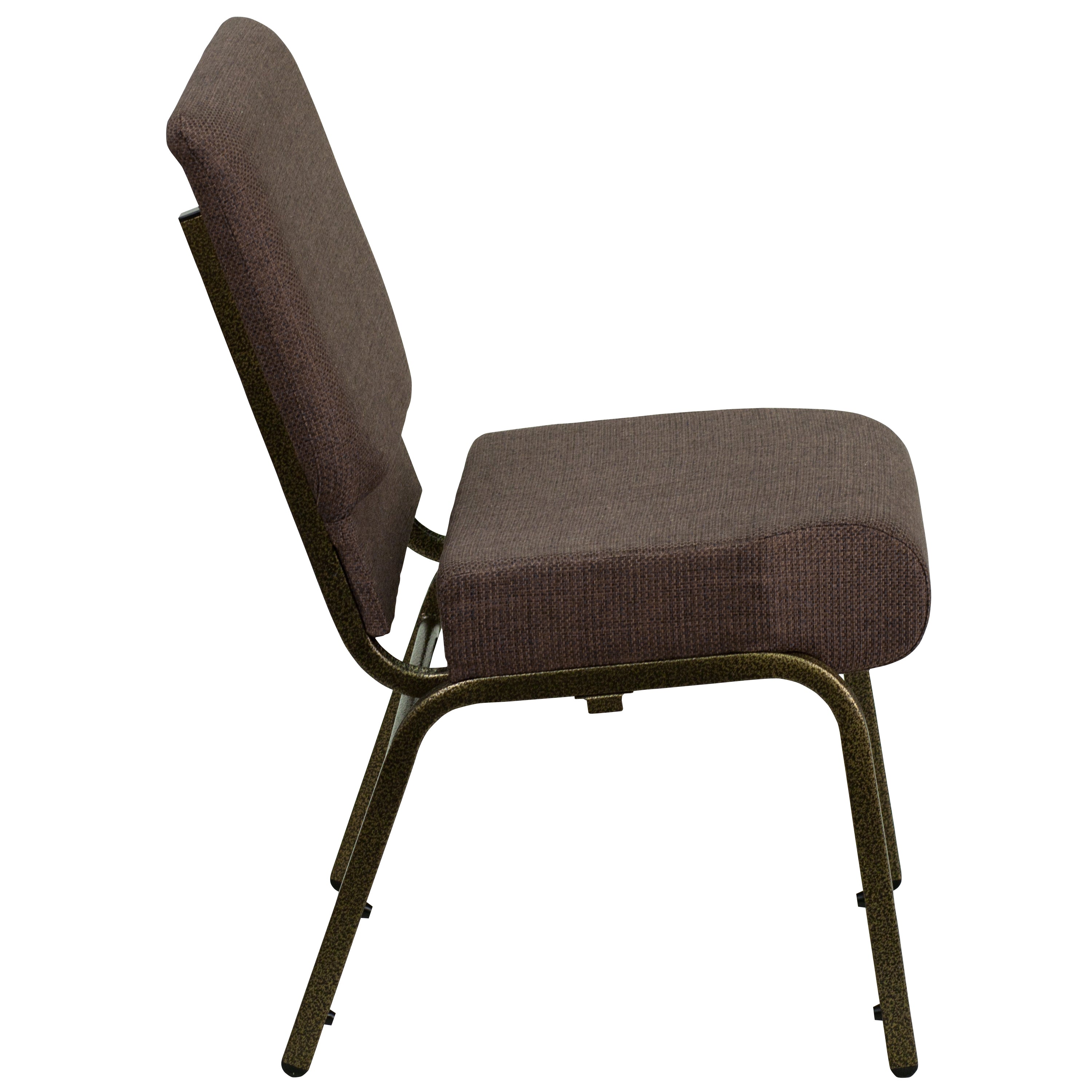 HERCULES Series 21''W Stacking Church Chair in Brown Fabric - Gold Vein Frame
