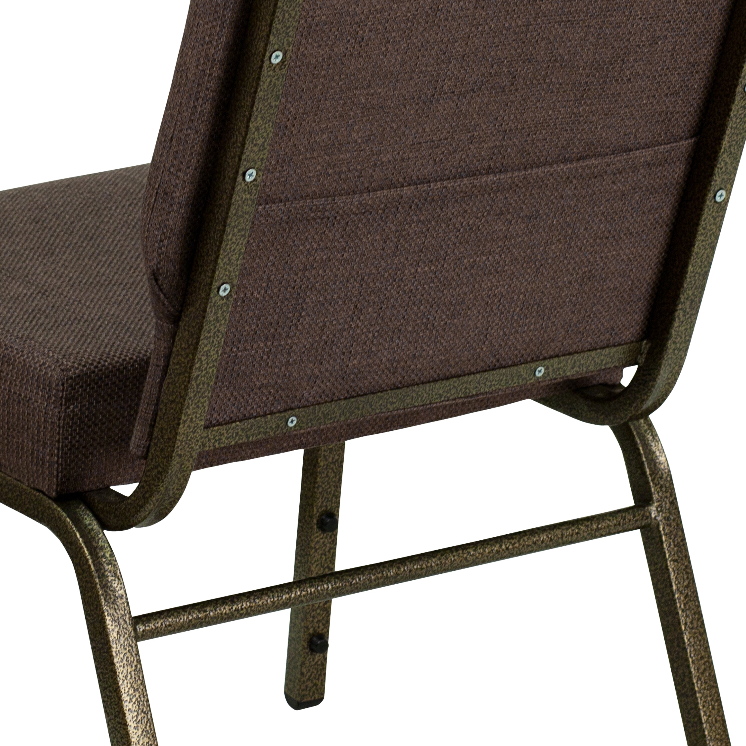 HERCULES Series 21''W Stacking Church Chair in Brown Fabric - Gold Vein Frame