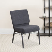 HERCULES Series 21''W Church Chair in Dark Gray Fabric with Book Rack - Silver Vein Frame