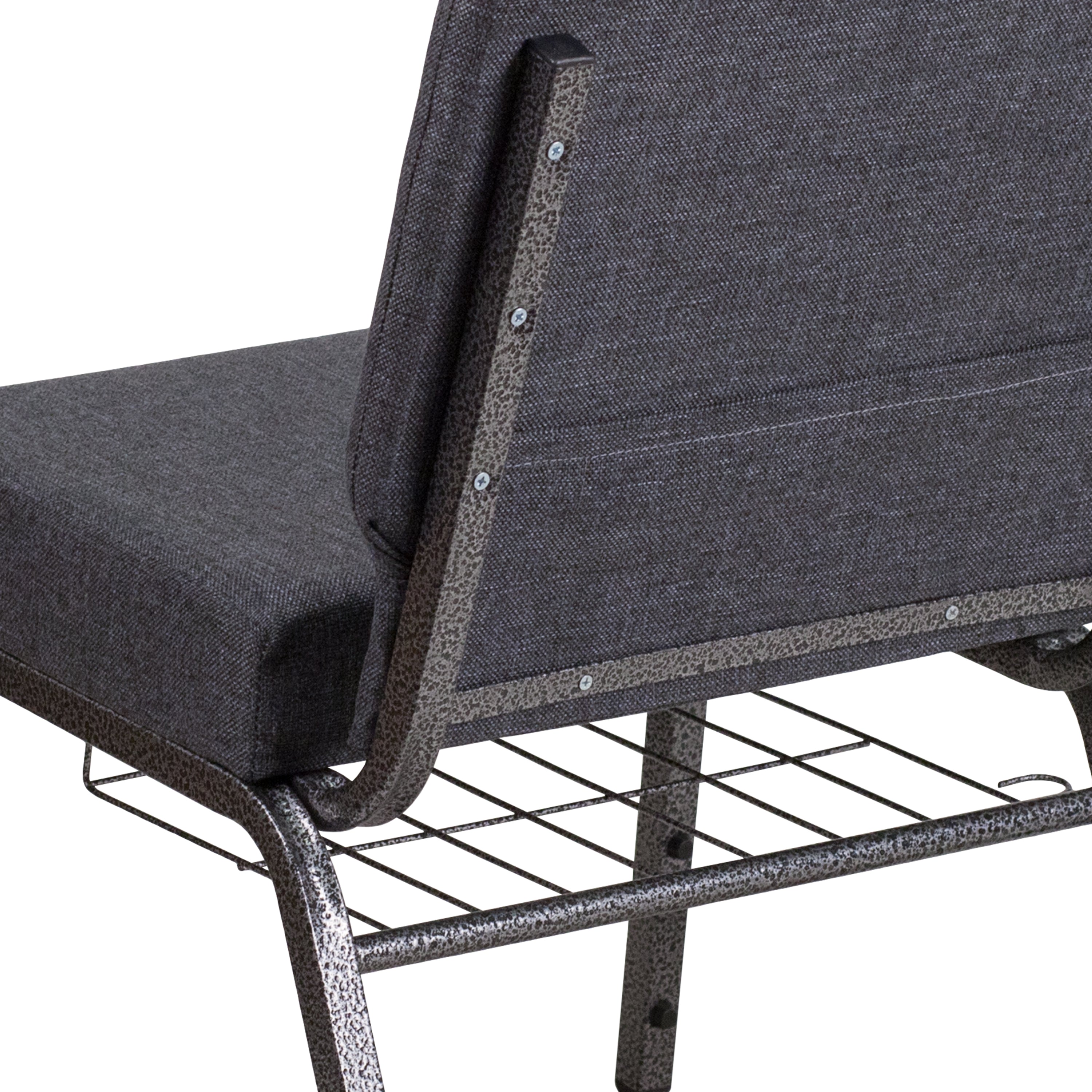 HERCULES Series 21''W Church Chair in Dark Gray Fabric with Book Rack - Silver Vein Frame